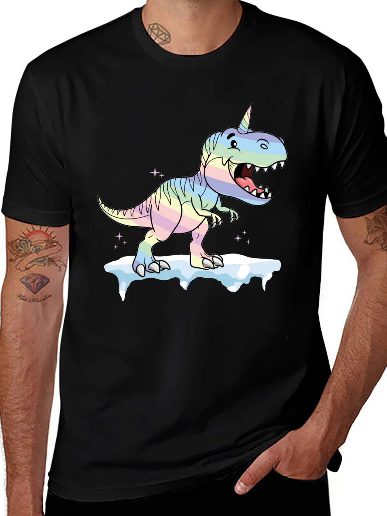 Variant 10 of Unicorn Dinosaur Graphic Black T-Shirt