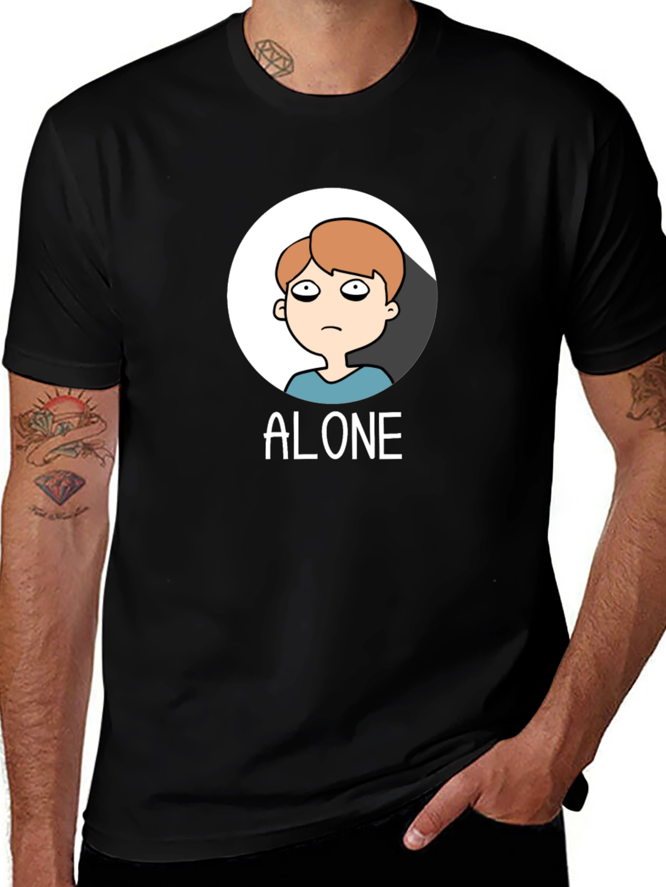 Variant 19 of Alone Cartoon Graphic Tee - Black Cotton T-Shirt