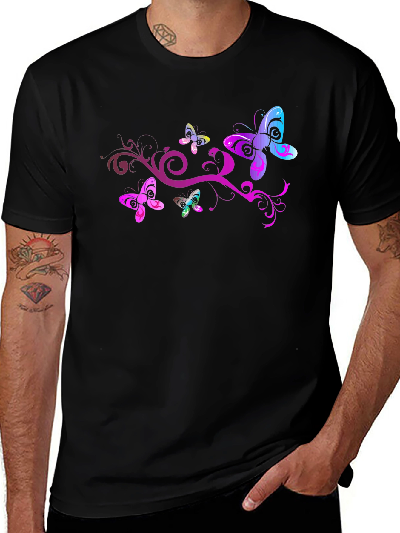 Variant 7 of Butterfly Swirl Graphic Tee - Black Cotton Blend