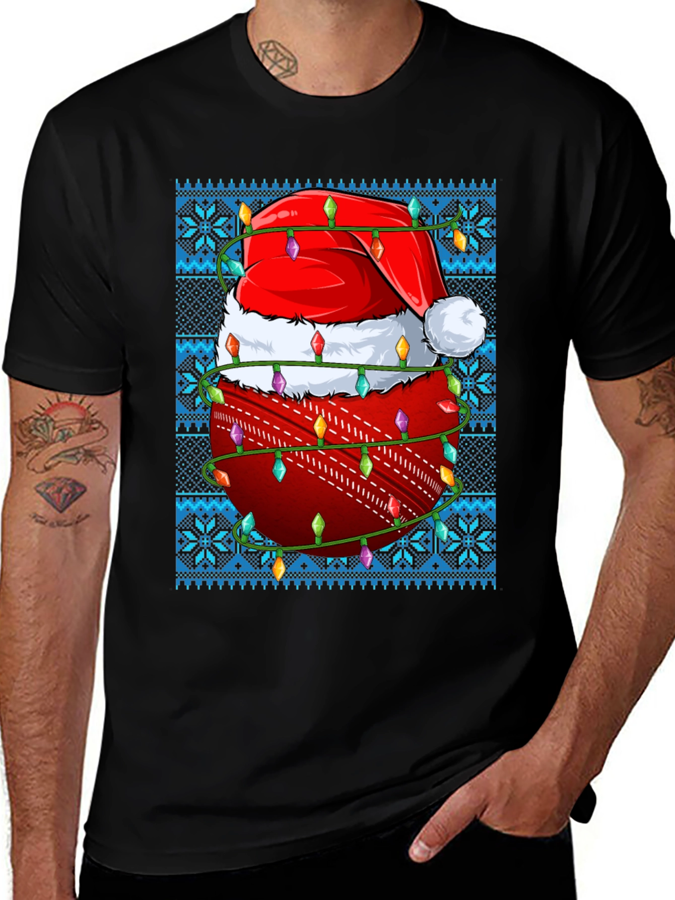 Christmas Cricket Ball Santa Hat Holiday Tee