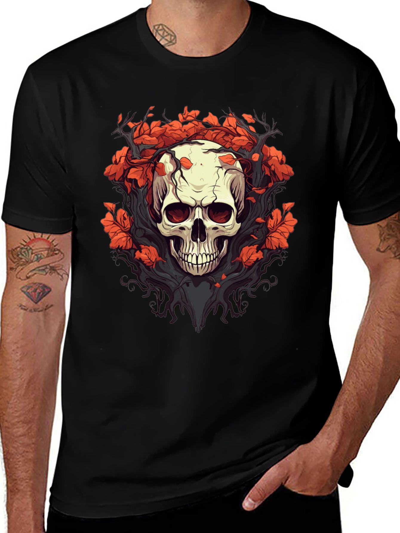 Variant 5 of Skull & Floral Graphic Tee - Black T-Shirt