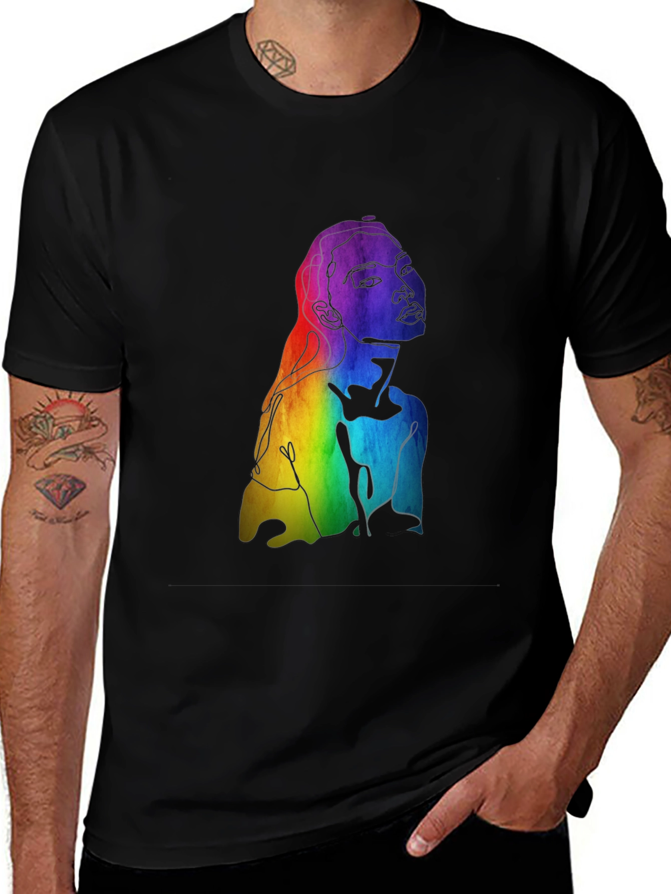 Variant 20 of Rainbow Woman Graphic Tee - Black Cotton Blend