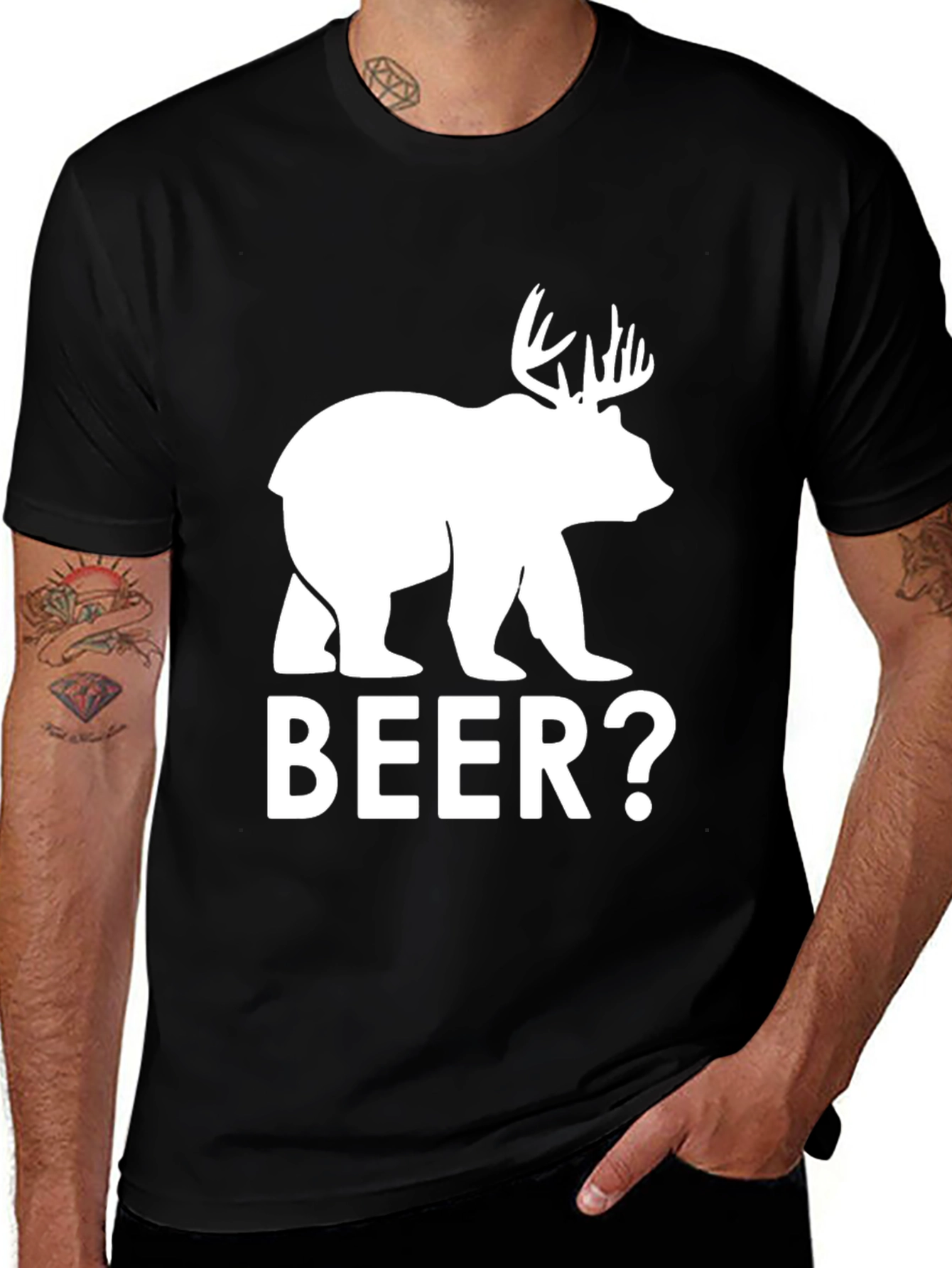 Variant 27 of Bear Deer Beer? Graphic T-Shirt - Black