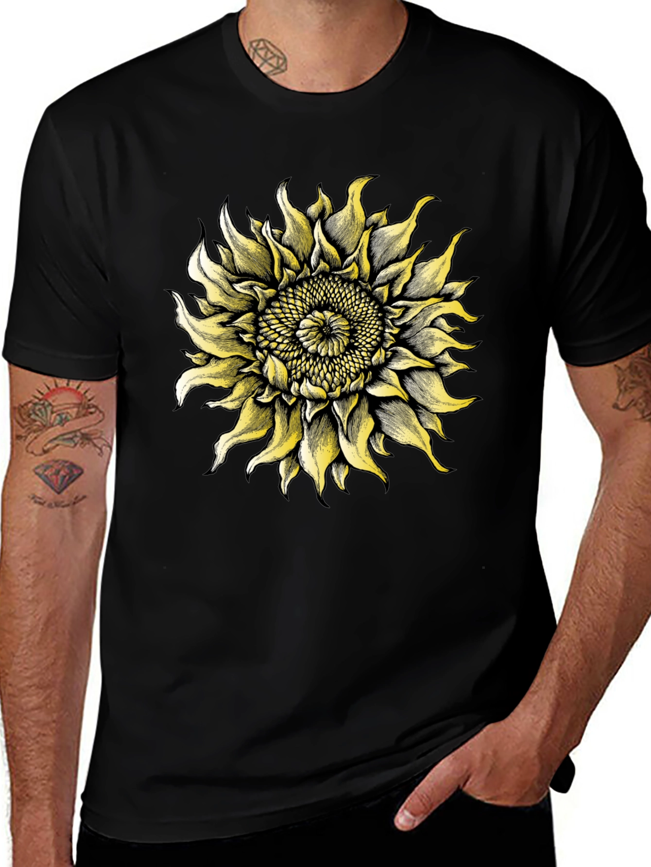 Variant 30 of Sunflower Graphic Tee - Black Cotton T-Shirt