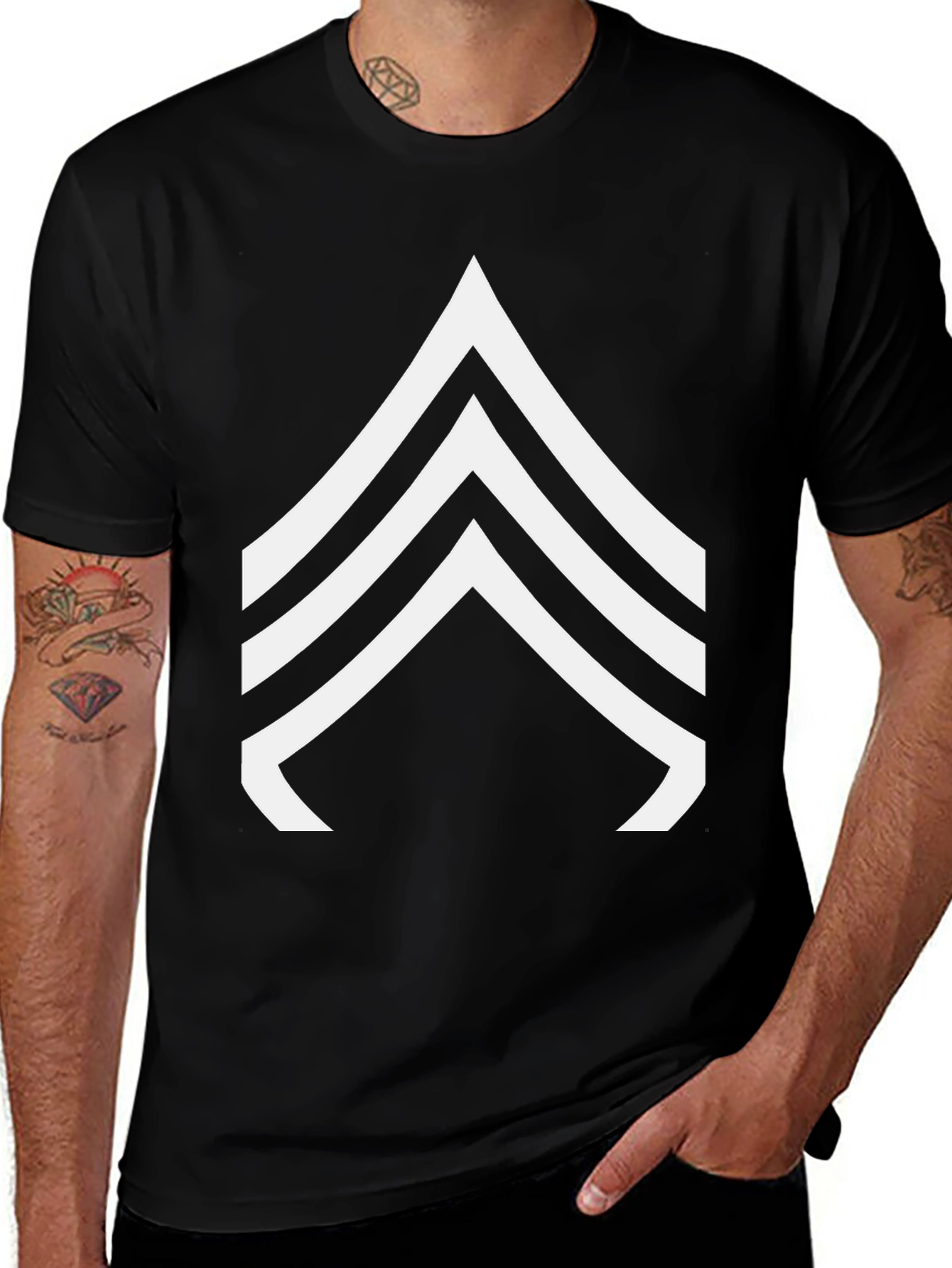 Variant 17 of Sergeant Stripes Graphic Tee - Black Cotton T-Shirt