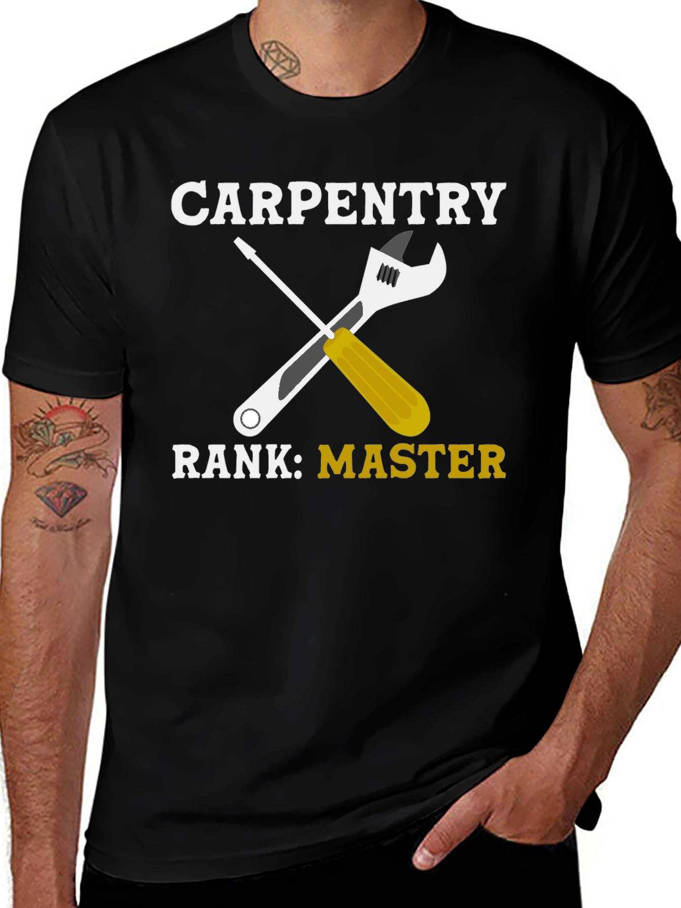 Black Carpentry Master T-Shirt - Wrench & Screwdriver Graphic Tee main image