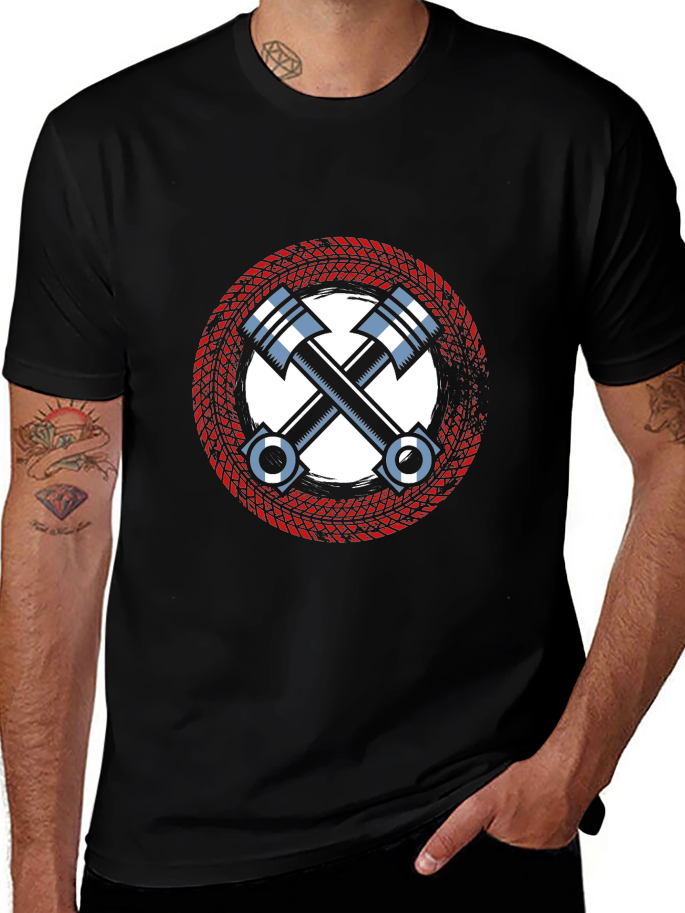 Variant 4 of Piston Cross Graphic Tee - Black Cotton T-Shirt