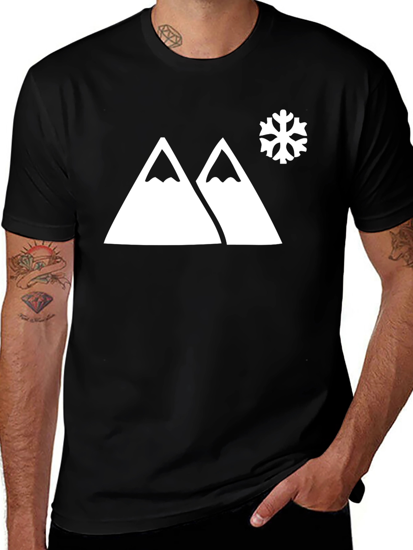 Variant 18 of Mountain & Snowflake Graphic Tee - Black Cotton Blend