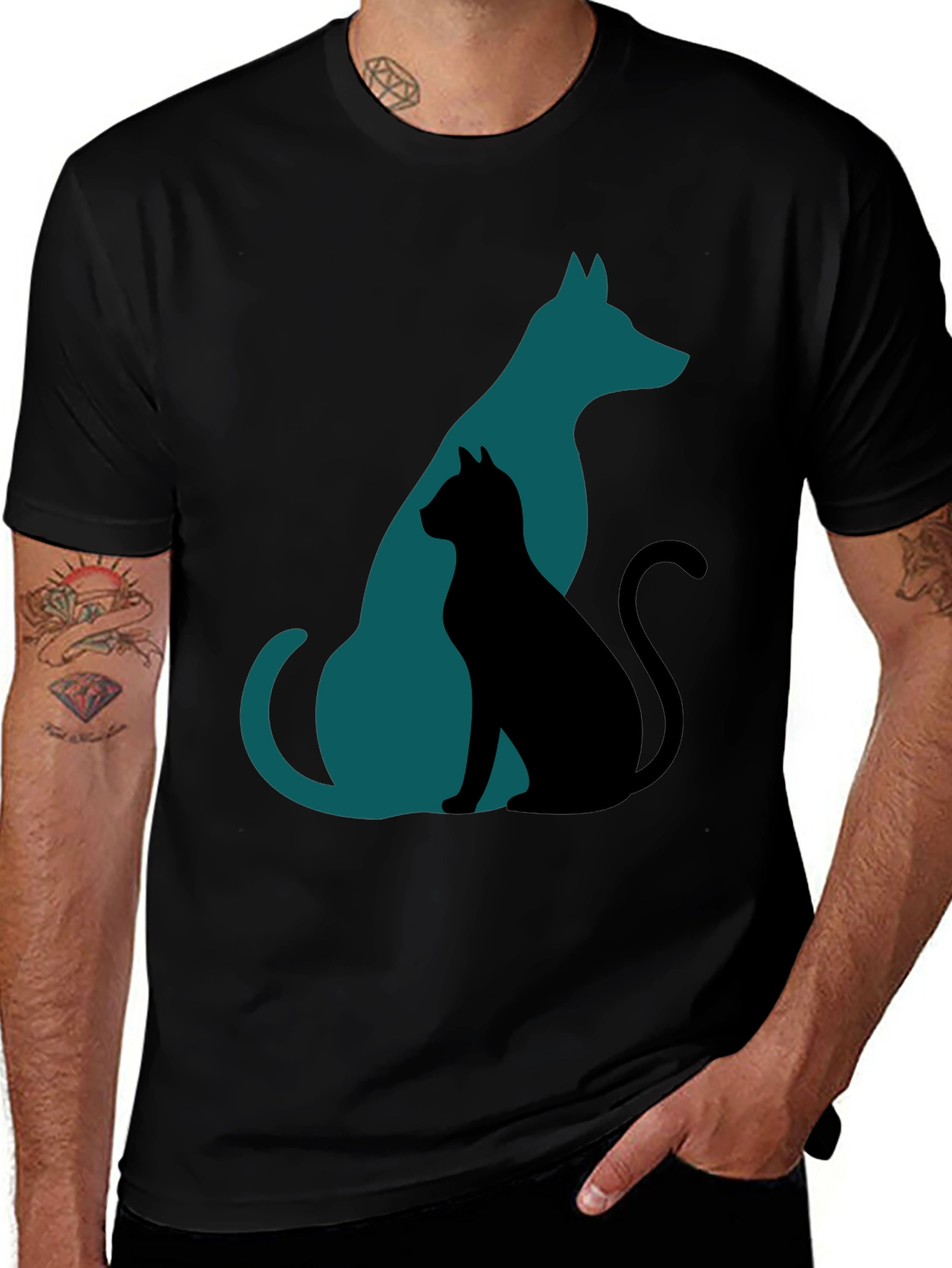 Variant 9 of Dog and Cat Silhouette Tee - Men's Graphic T-Shirt