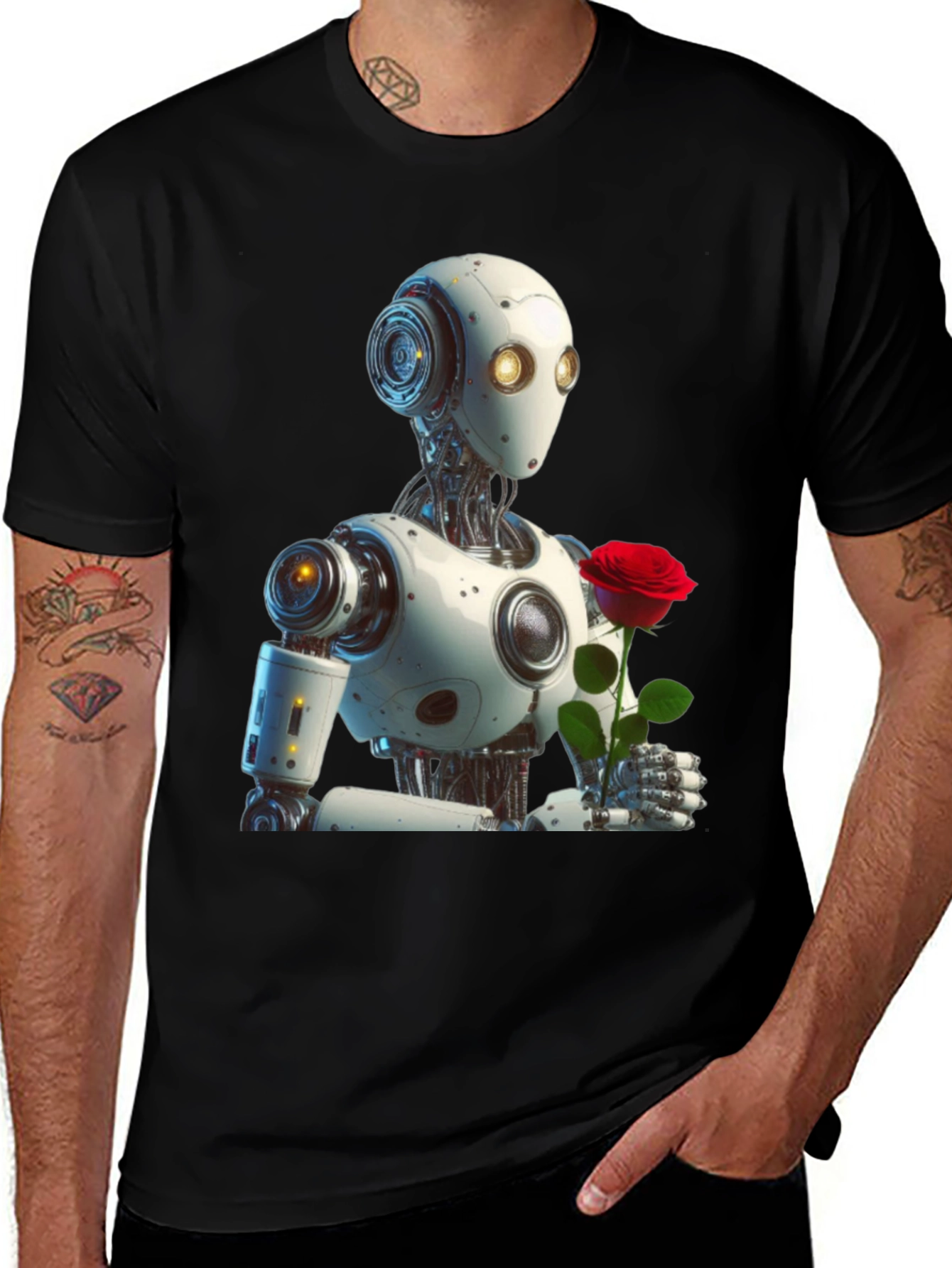 Variant 7 of Robot Holding Rose Graphic Tee