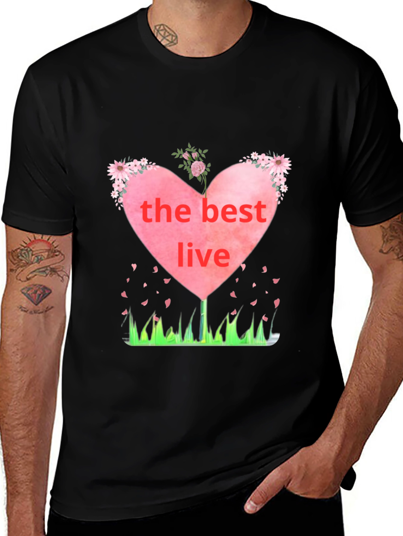 Black The Best Live Heart Graphic Black T-Shirt main image