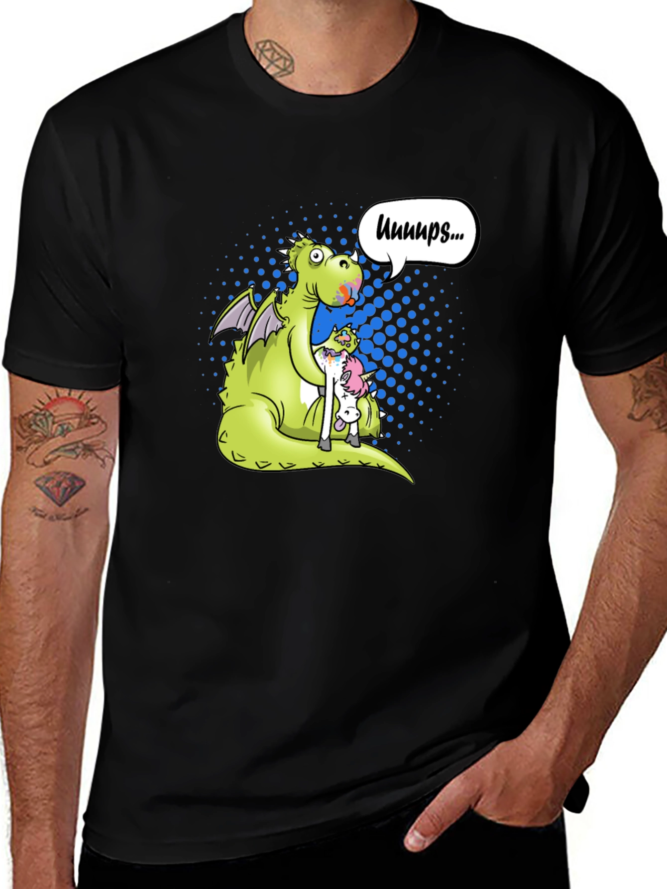 Variant 14 of Funny Dragon & Unicorn Cartoon Graphic Tee