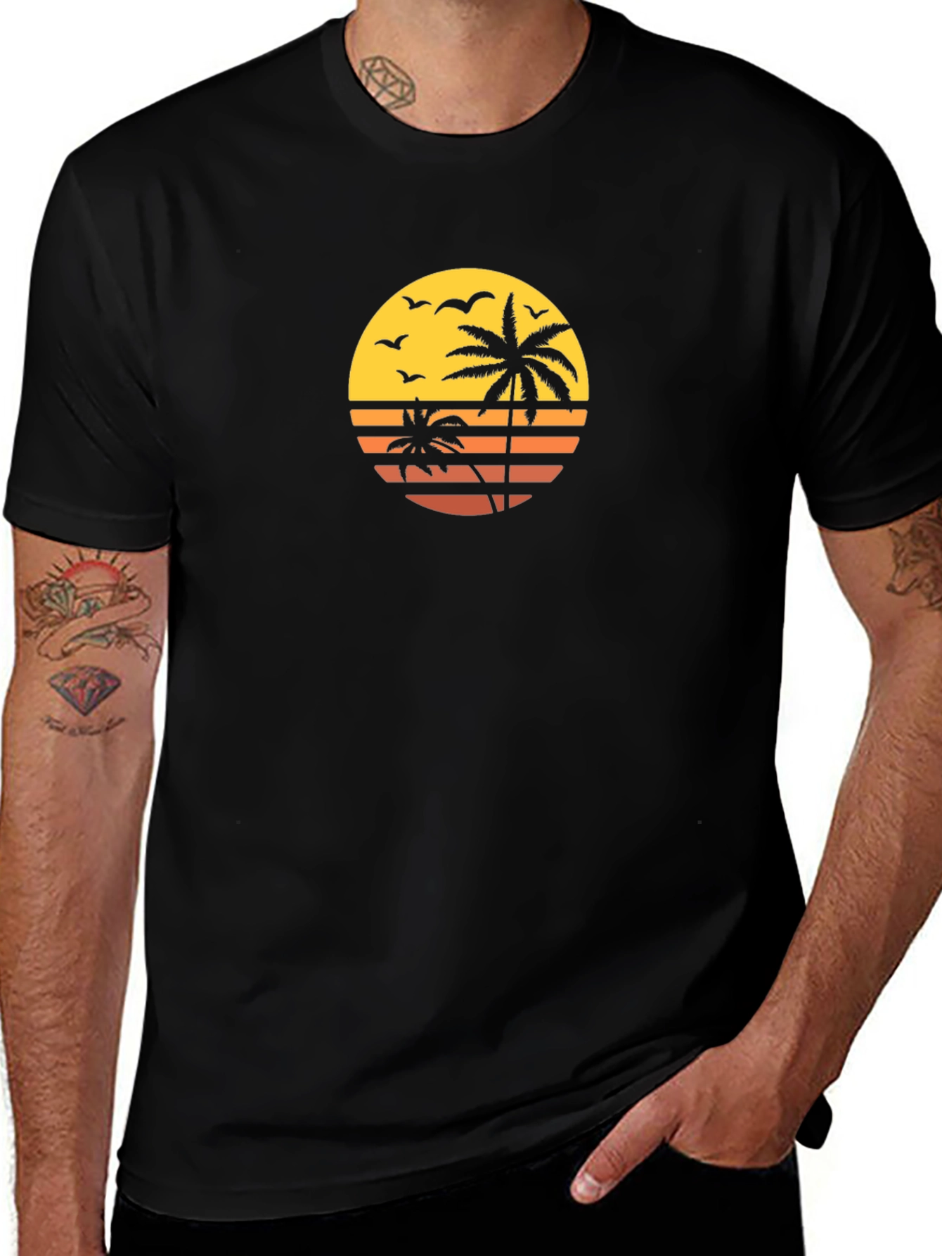 Variant 5 of Tropical Sunset Graphic Tee - Black T-Shirt