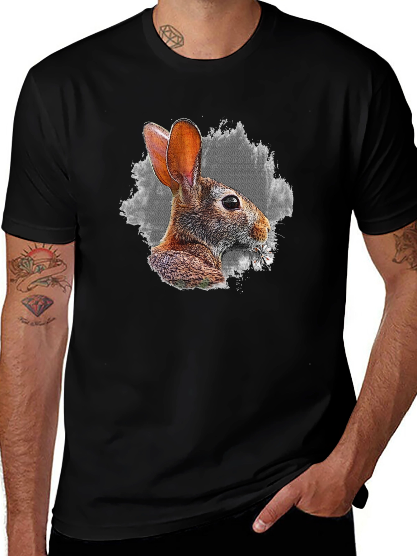 Variant 17 of Rabbit Graphic Black T-Shirt