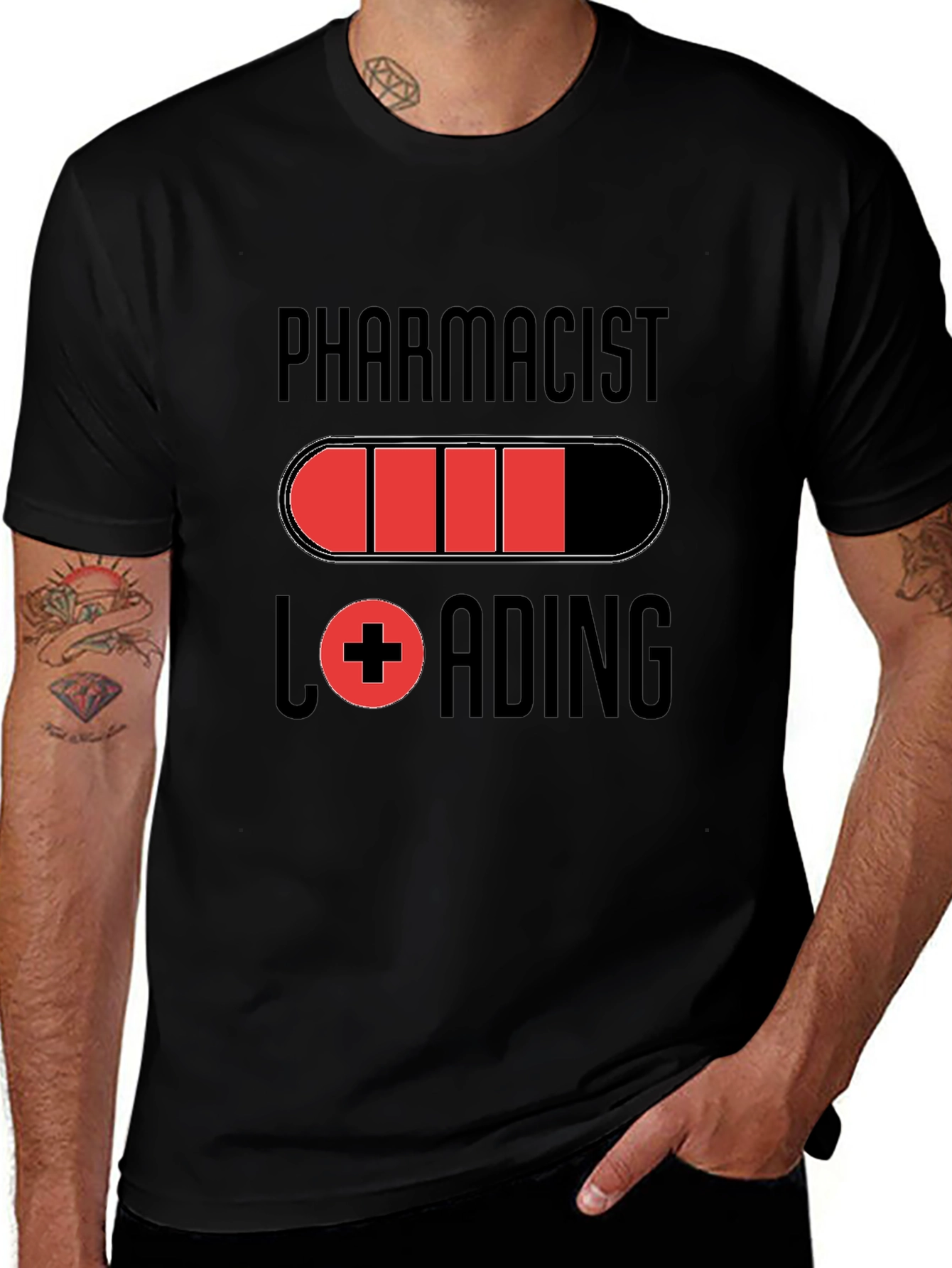 Variant 29 of Pharmacist Loading Graphic T-Shirt - Black Cotton Tee