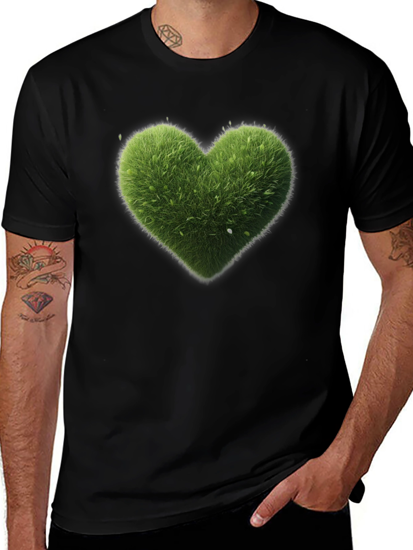 Variant 7 of Green Heart Graphic Tee - Black Cotton T-Shirt