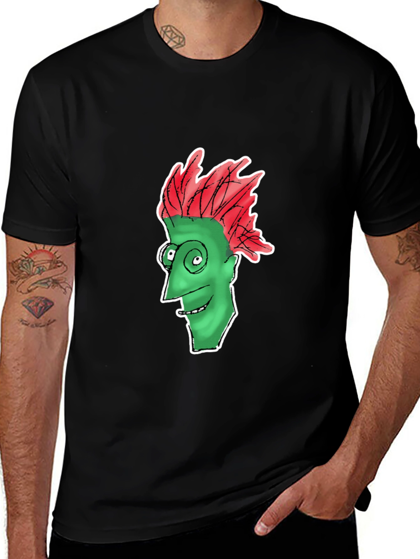 Variant 6 of Funny Green Face Graphic Black T-Shirt