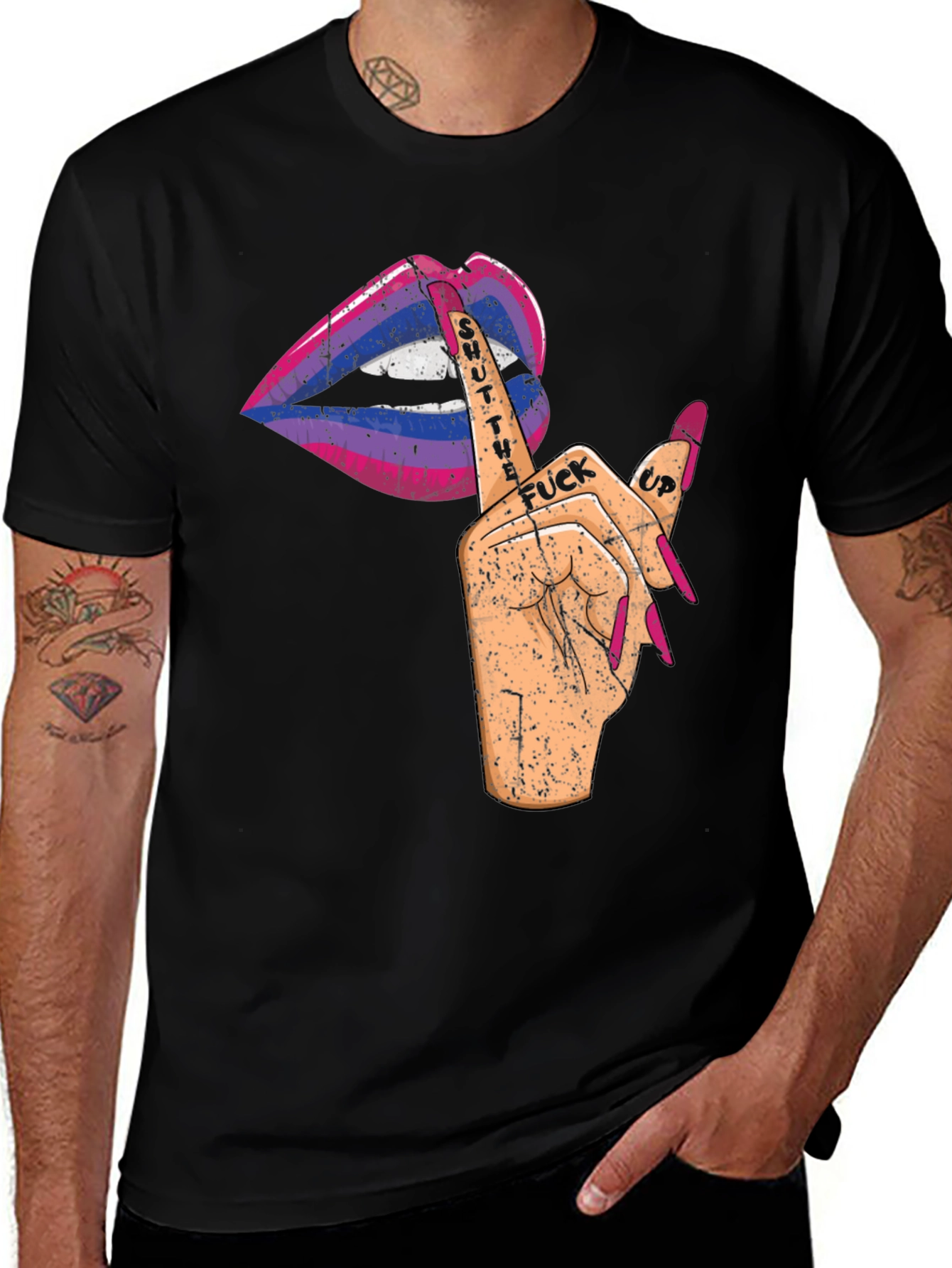 Variant 20 of Bisexual Pride Shut Up Lips Graphic Tee