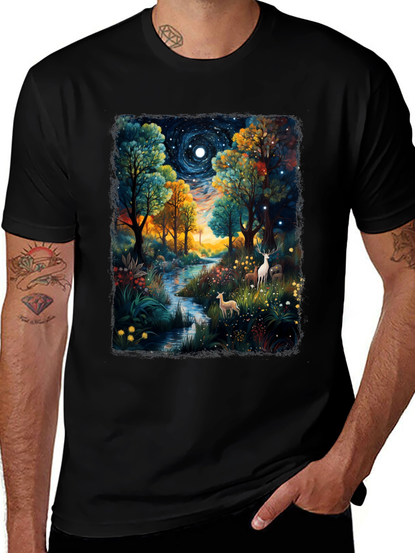 Variant 15 of Enchanted Forest Deer Graphic Tee - Black