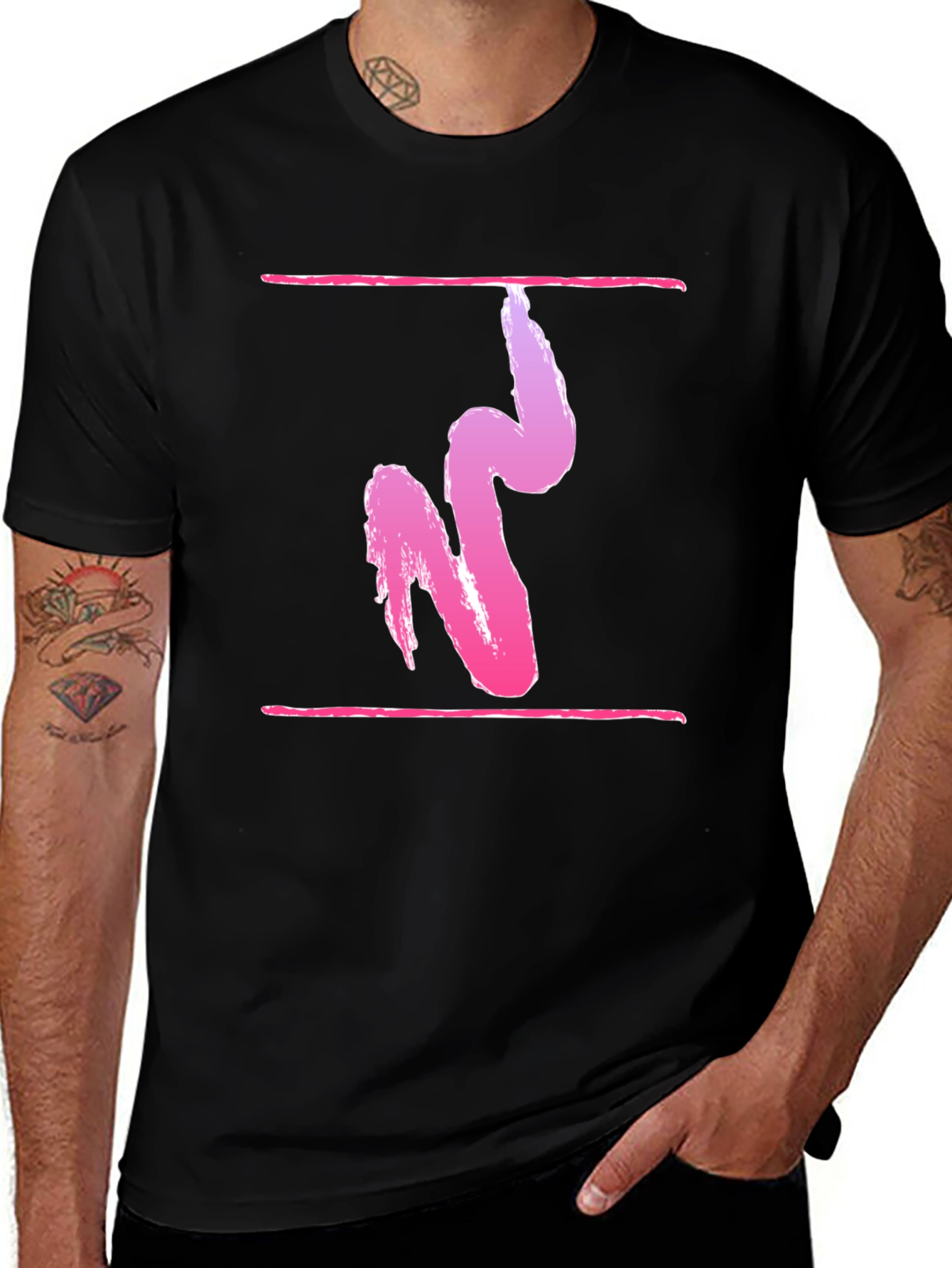 Abstract Pink Graphic Print Black Tee