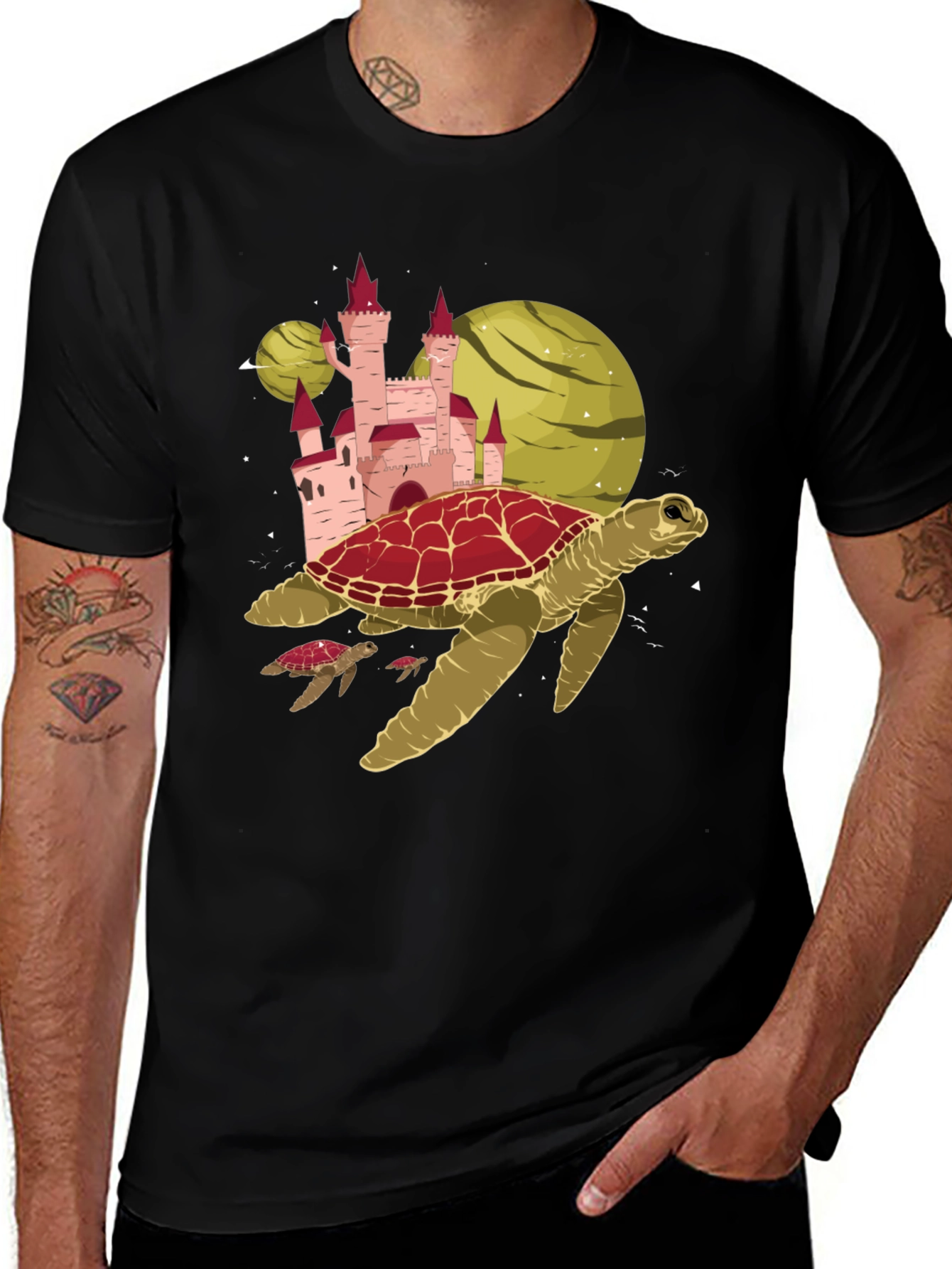 Variant 2 of Turtle Planet Castle Black Tee