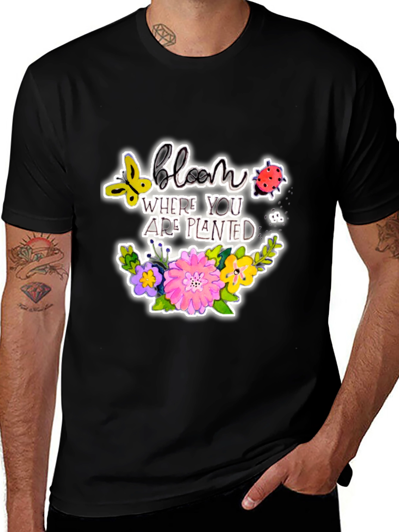 Bloom Where You Are Planted Black T-Shirt