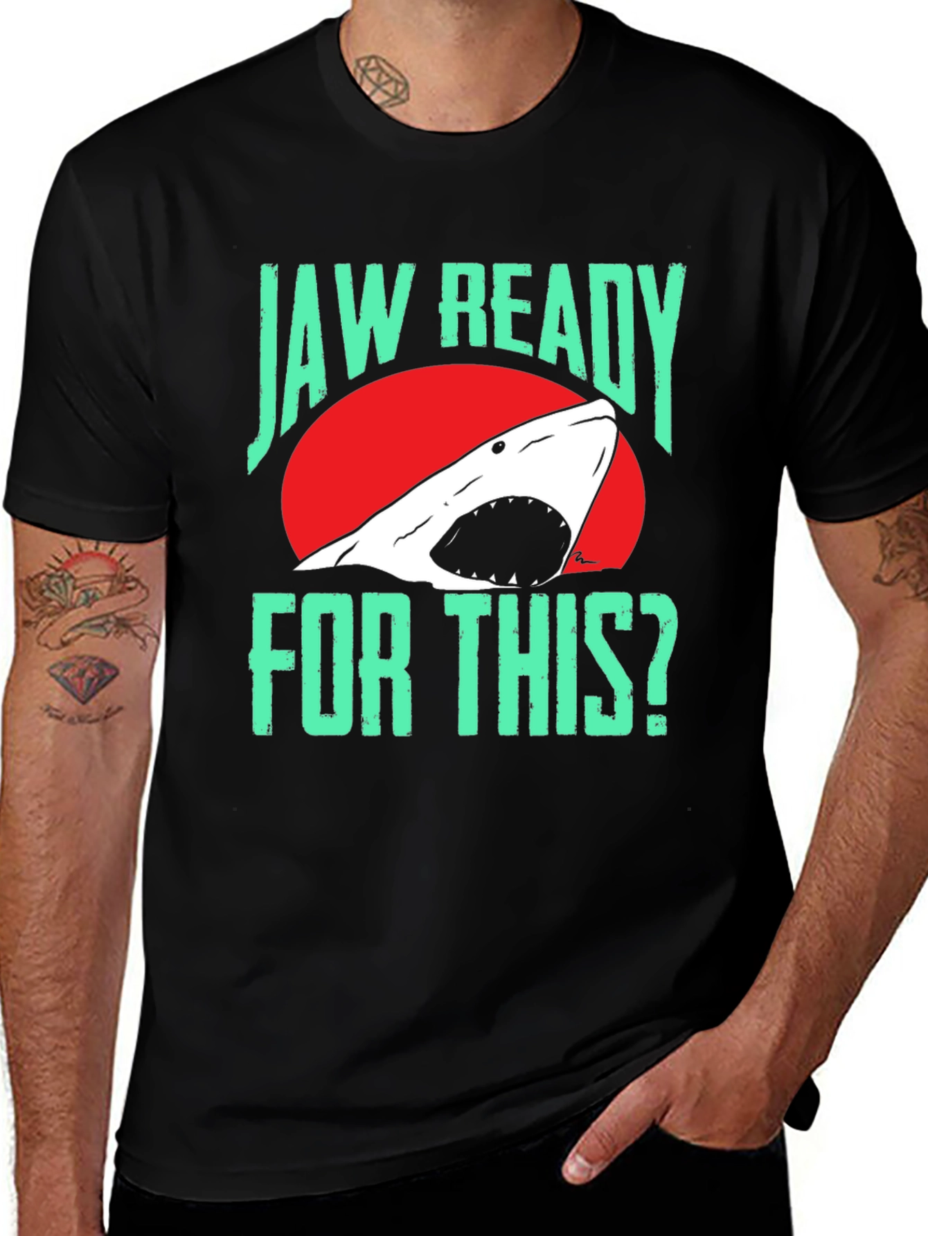 Variant 10 of Jaw Ready Shark T-Shirt - Black Cotton Tee