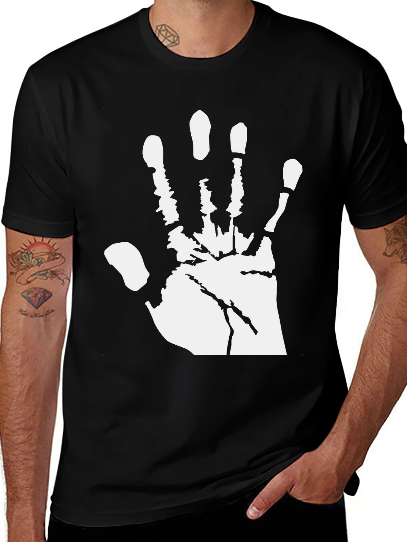 Handprint Graphic T-Shirt - Black Cotton Tee