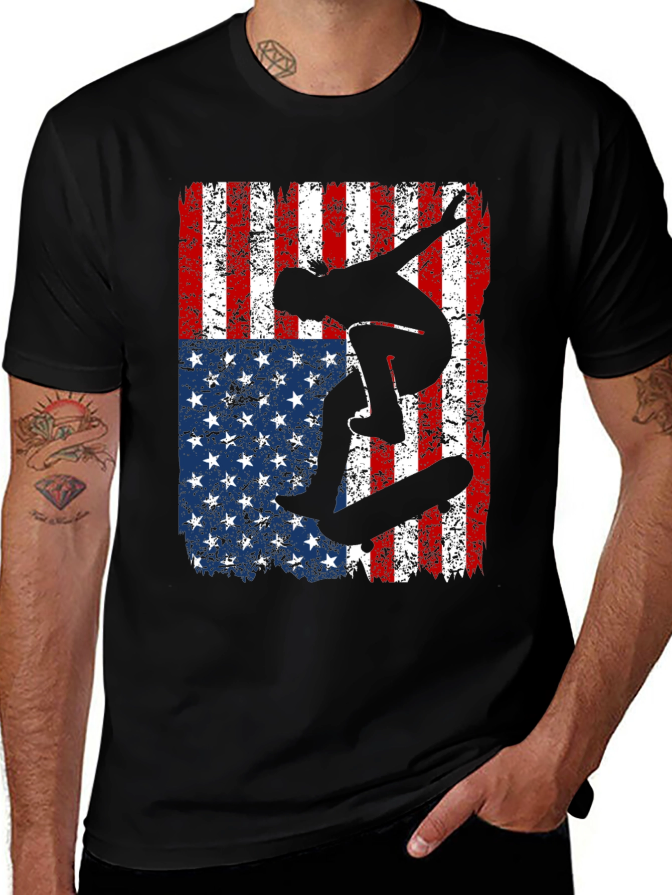 Variant 12 of Skateboarder American Flag Graphic T-Shirt