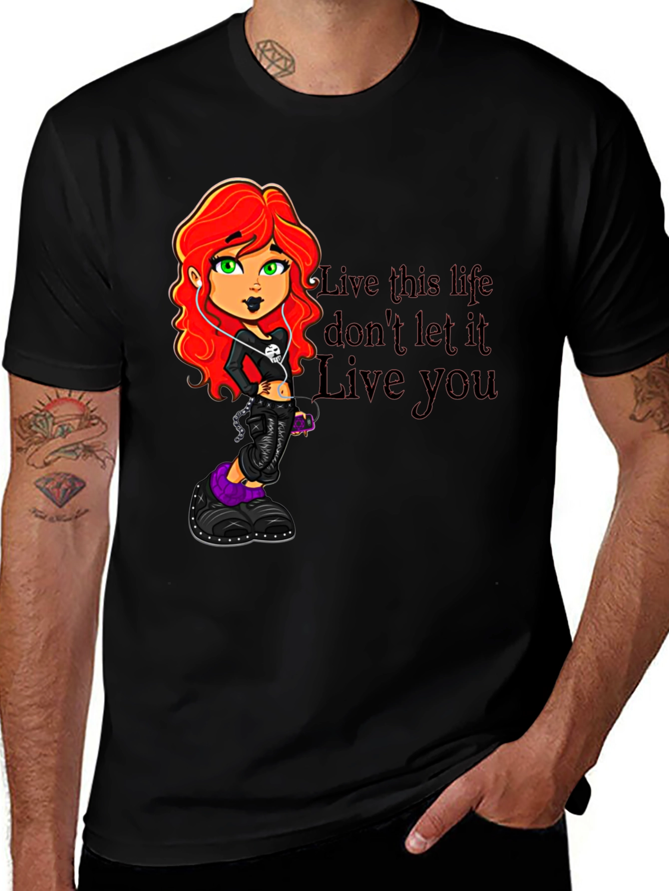 Gothic Cartoon Girl T-Shirt: Live Your Life