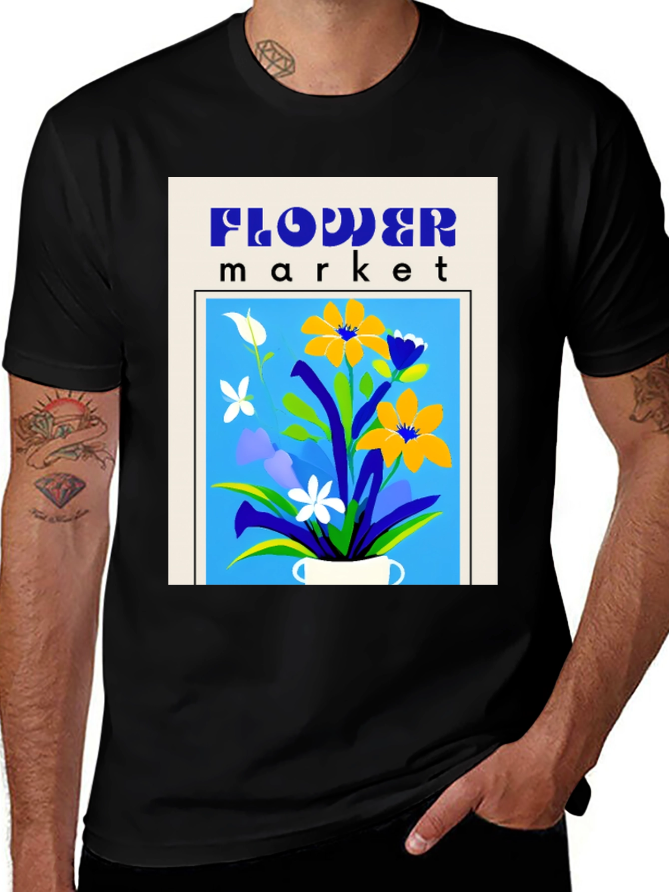 Variant 16 of Flower Market Graphic Tee - Stylish Black T-Shirt