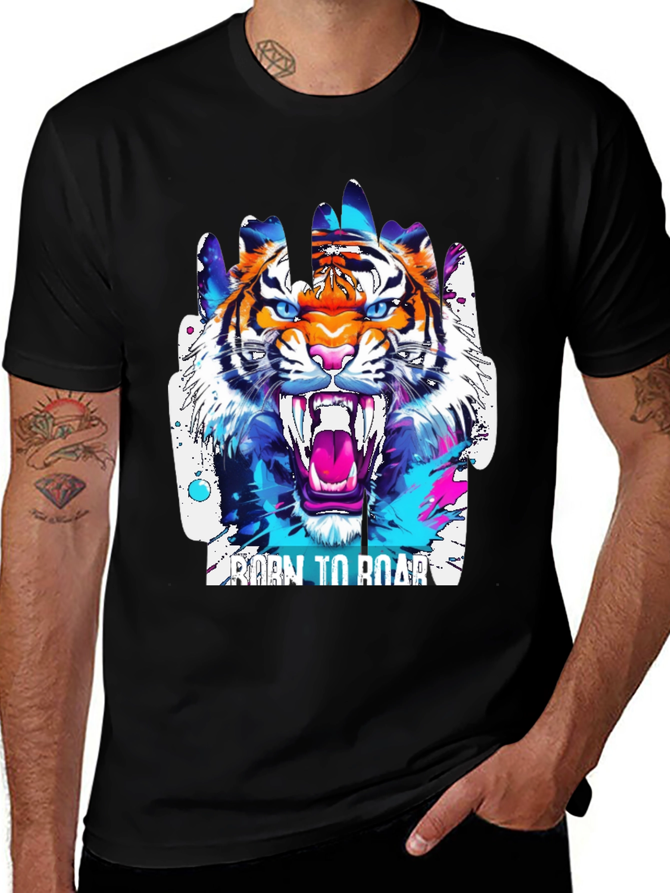 Variant 26 of Roaring Tiger Graphic Tee - Men's Black T-Shirt