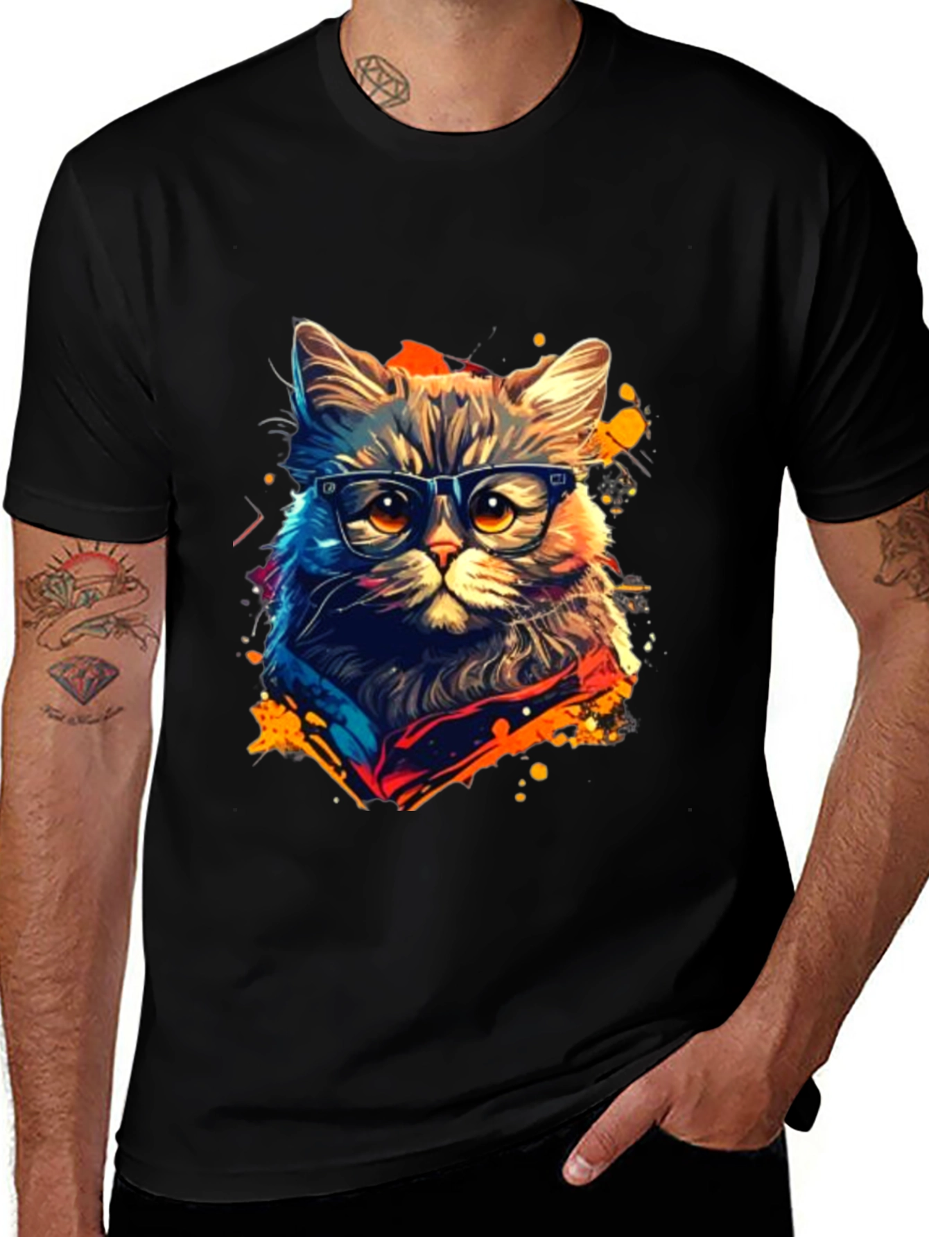 Variant 15 of Cool Cat T-Shirt: Stylish Feline with Glasses