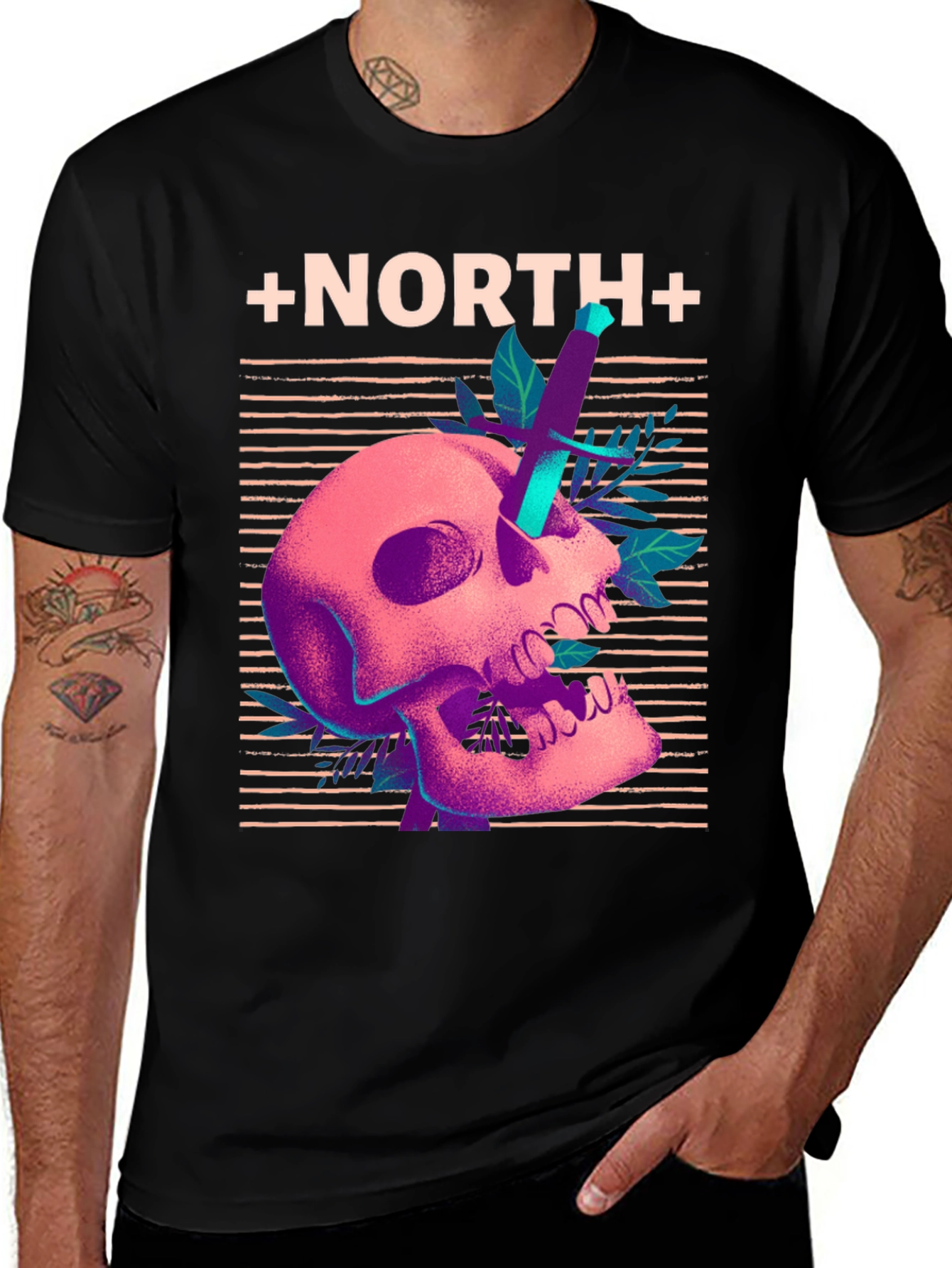 Variant 6 of Edgy Skull & Dagger Graphic Tee - Black