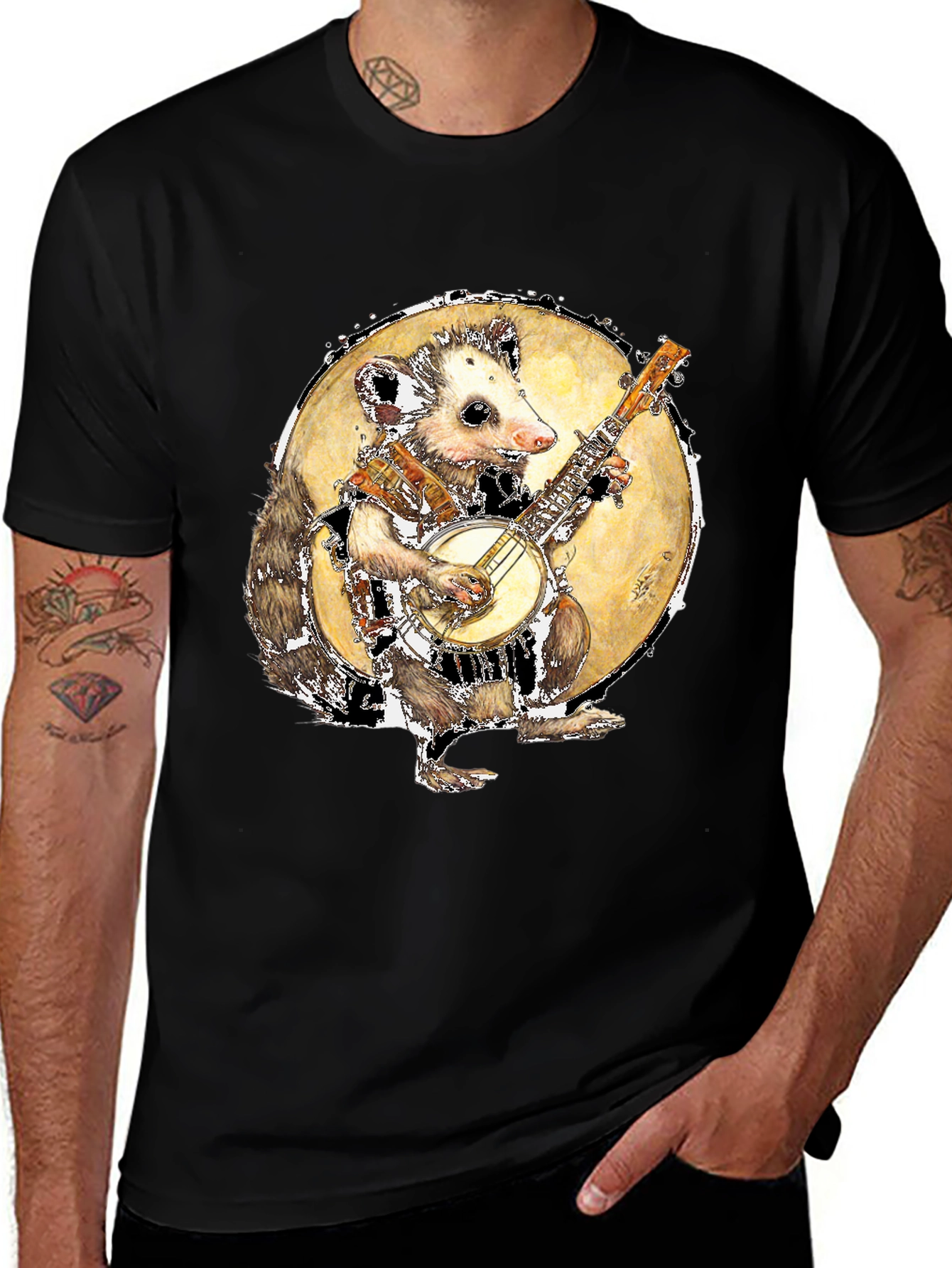 Variant 6 of Banjo Playing Opossum Graphic Tee