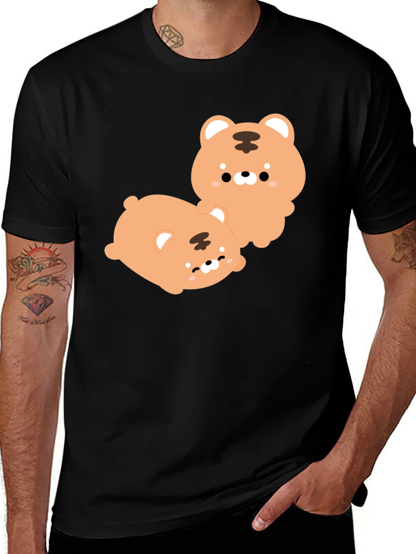Variant 7 of Cute Tiger Cub Graphic Print Black T-Shirt