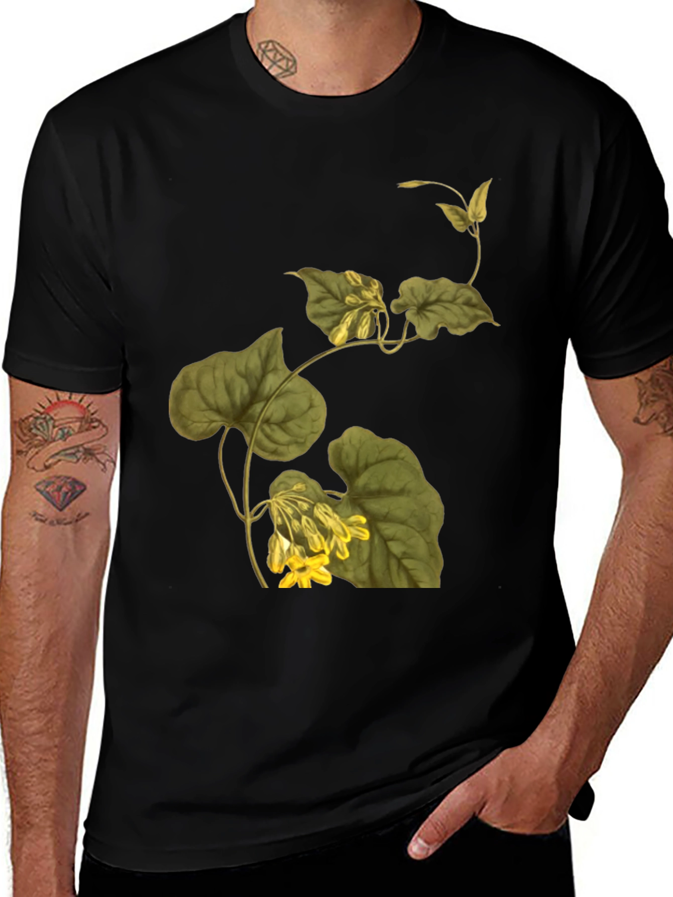 Botanical Vine Graphic Black T-Shirt