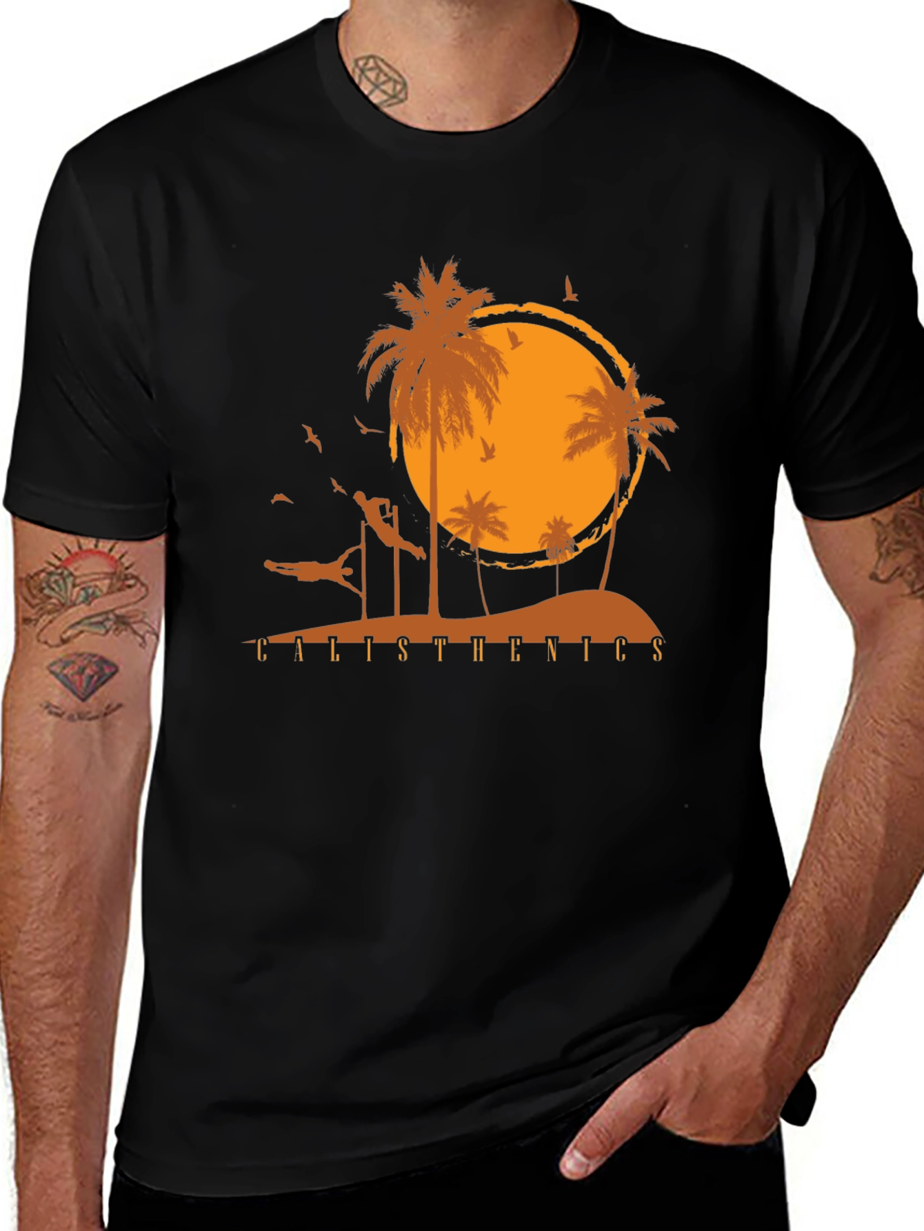 Calisthenics Beach Sunset Graphic T-Shirt