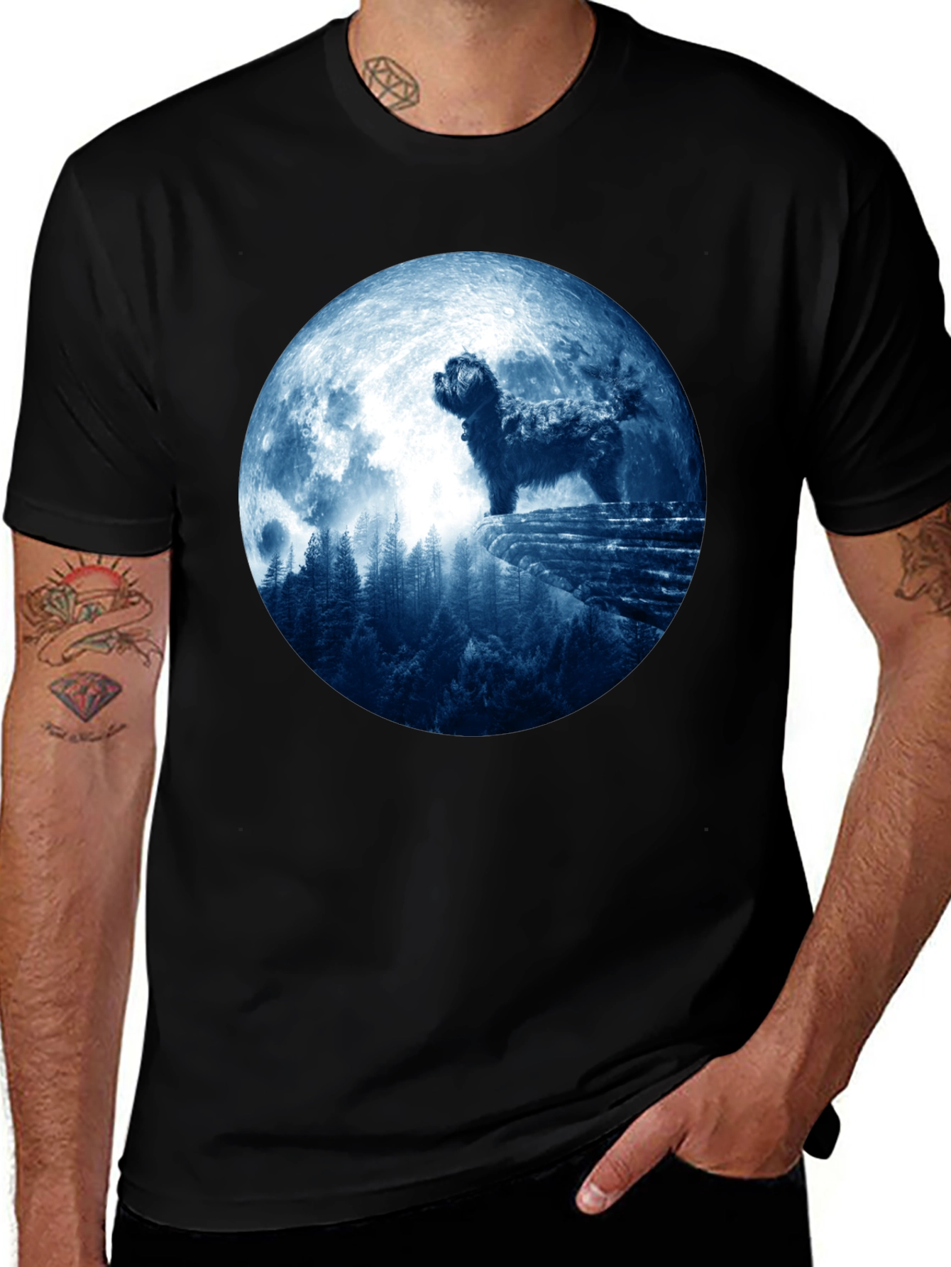 Variant 28 of Dog Moon T-Shirt - Men's Black Tee