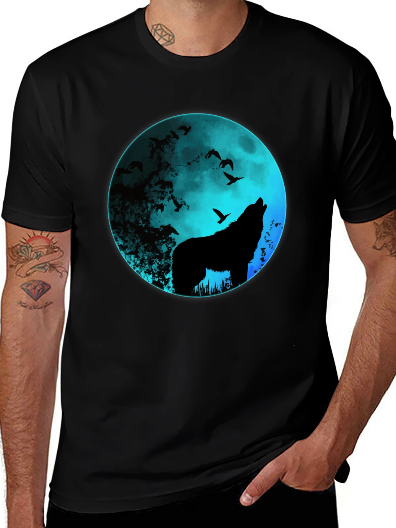 Variant 6 of Wolf Moon Graphic Tee - Men's Black T-Shirt