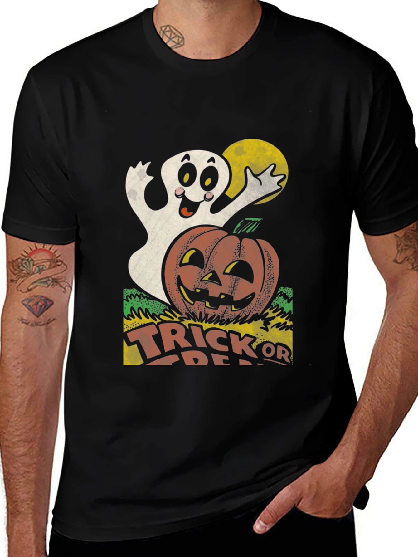 Halloween Ghost & Pumpkin Trick or Treat Graphic Tee