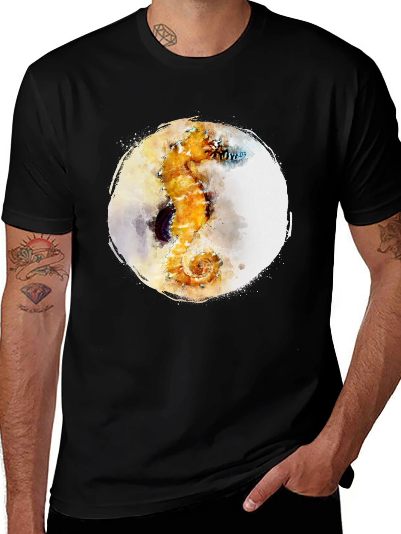 Variant 23 of Seahorse Watercolor Graphic Tee - Black