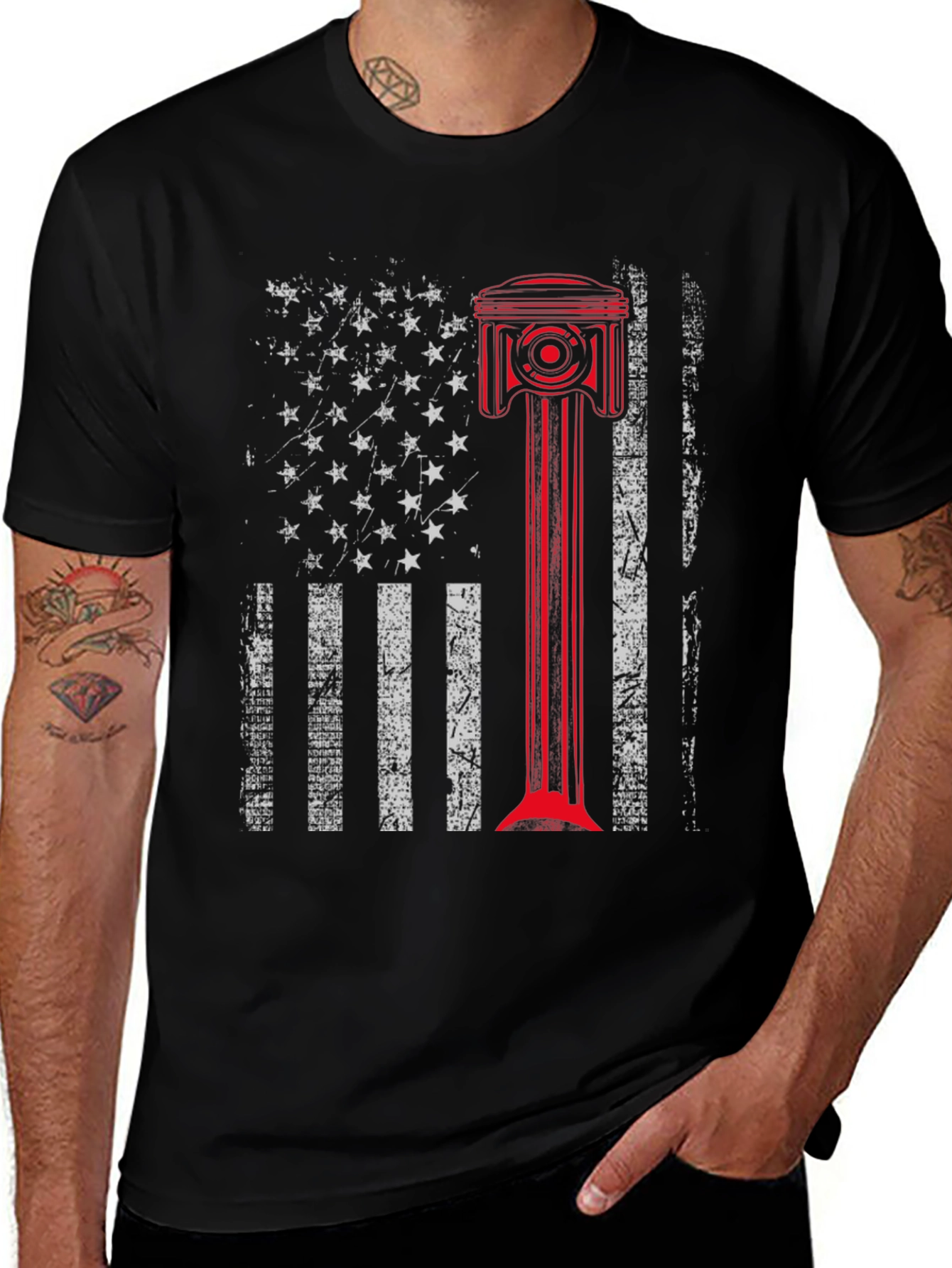 Variant 15 of American Flag Piston Graphic T-Shirt - Black