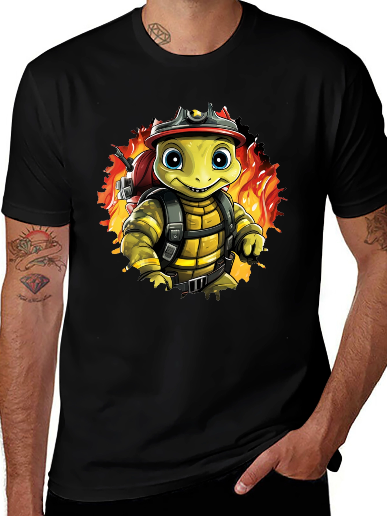 Firefighter Turtle Black T-Shirt