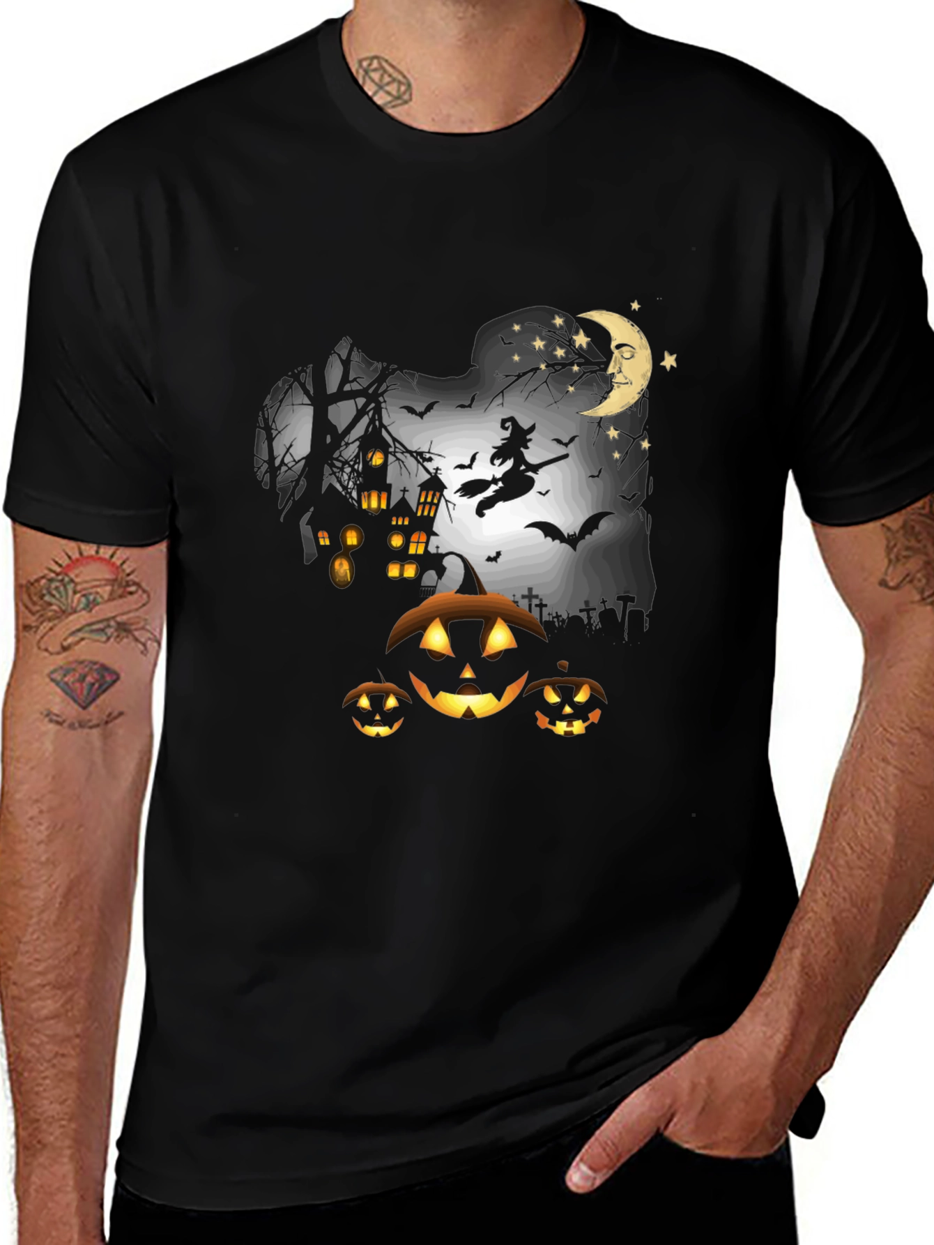 Halloween Witch & Pumpkin Graphic Tee