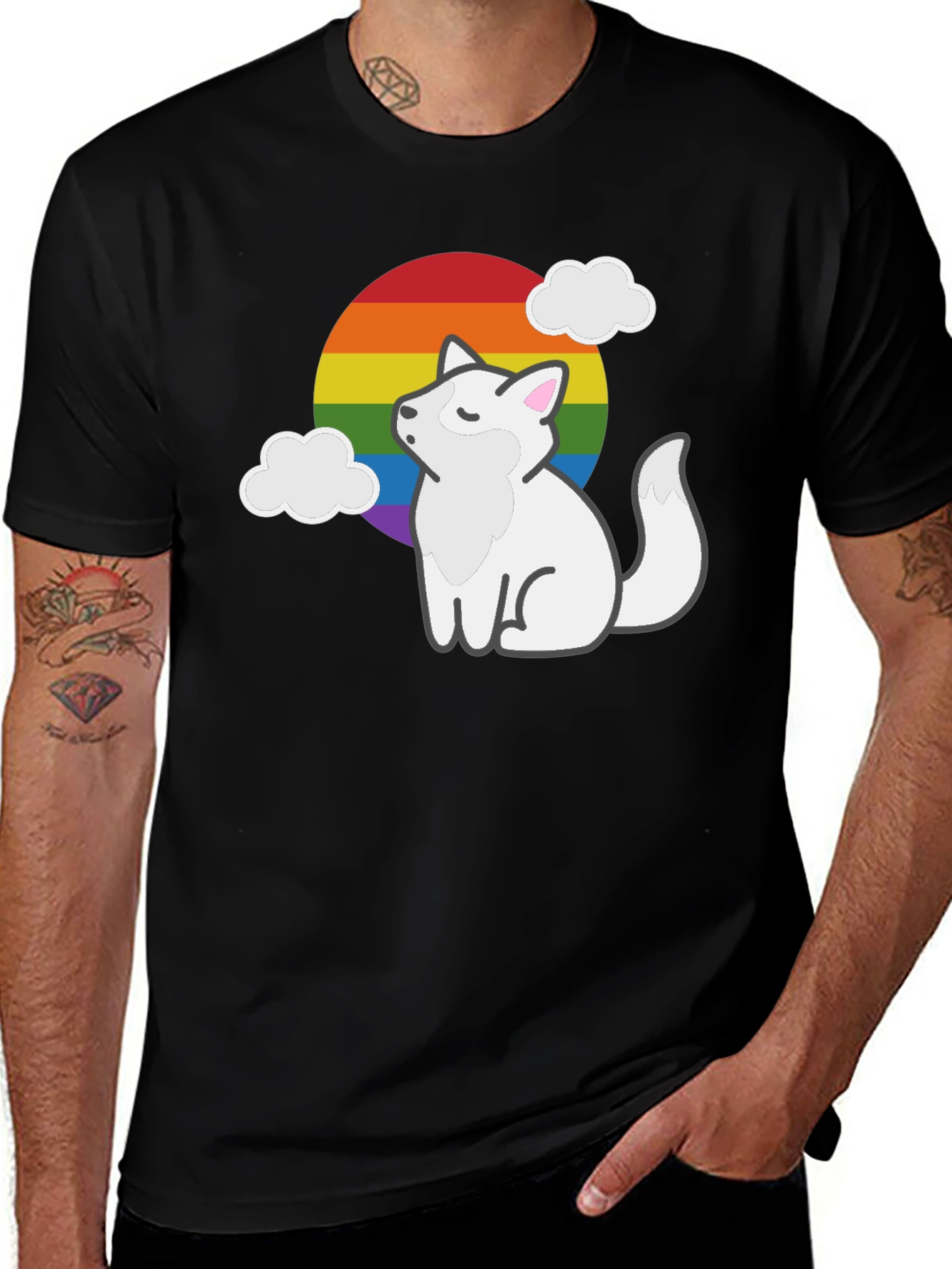 Variant 15 of Rainbow Pride Fox Black T-Shirt