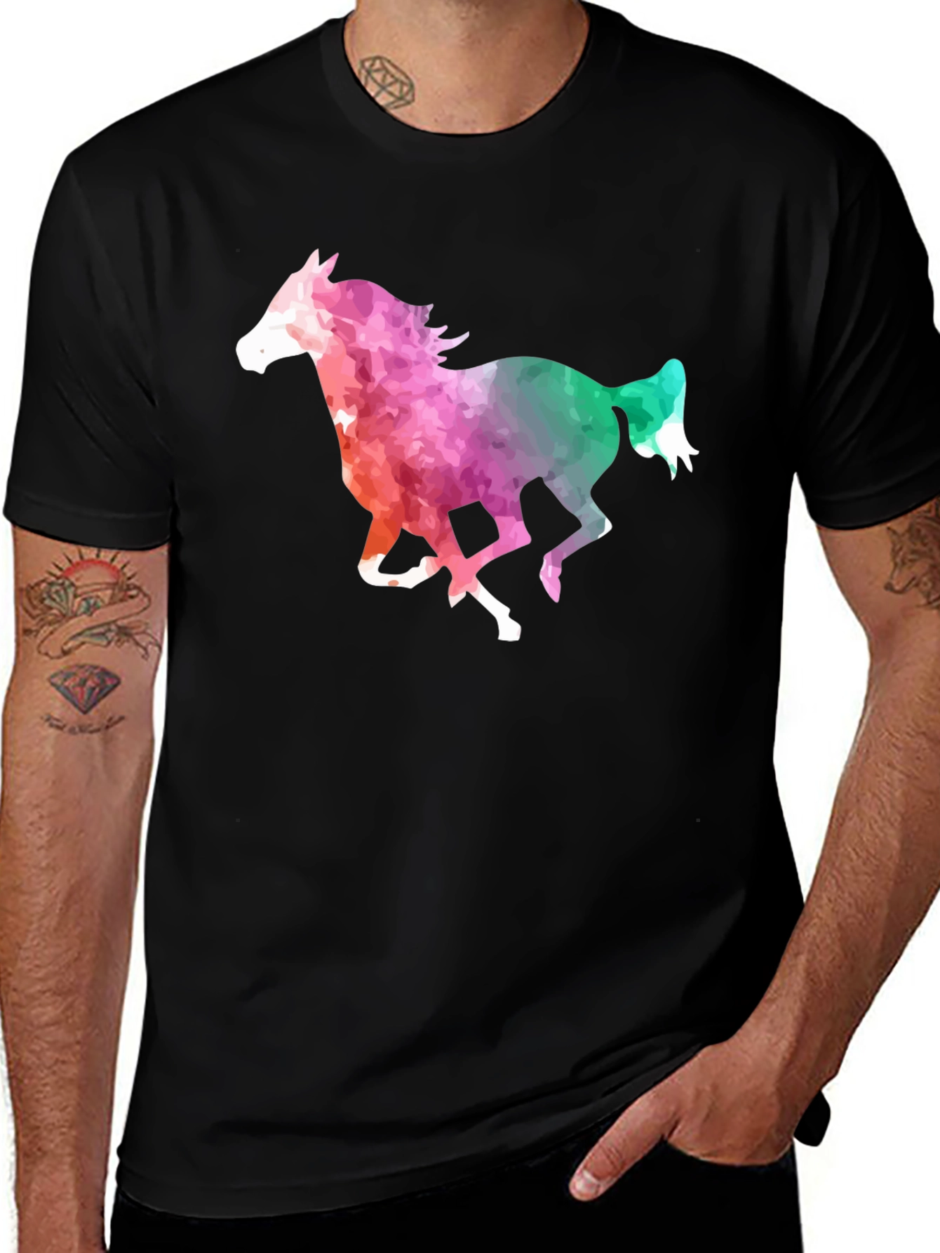 Variant 5 of Colorful Horse Graphic Tee - Black Cotton Blend