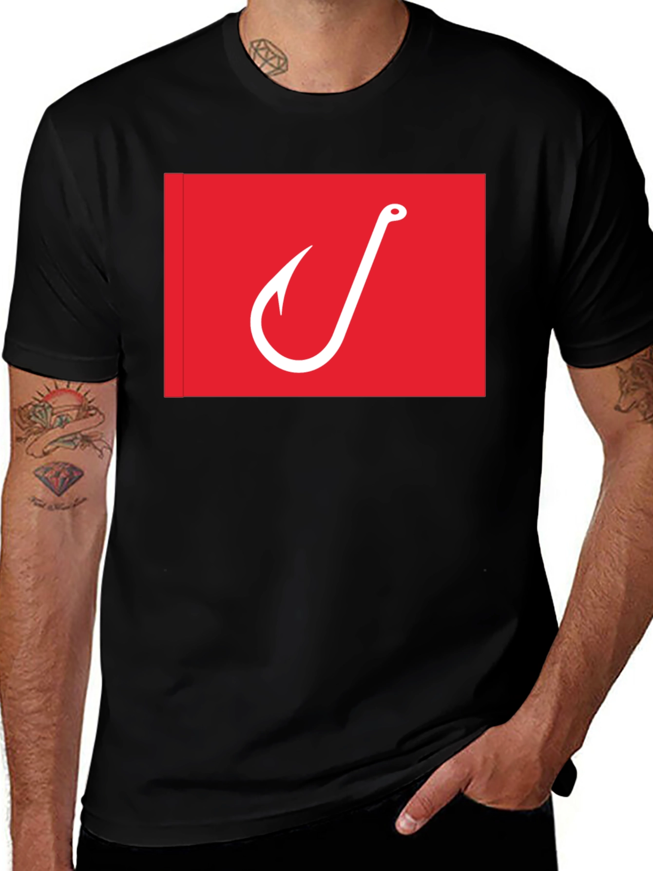 Variant 18 of Fishing Hook Graphic Tee - Red on Black