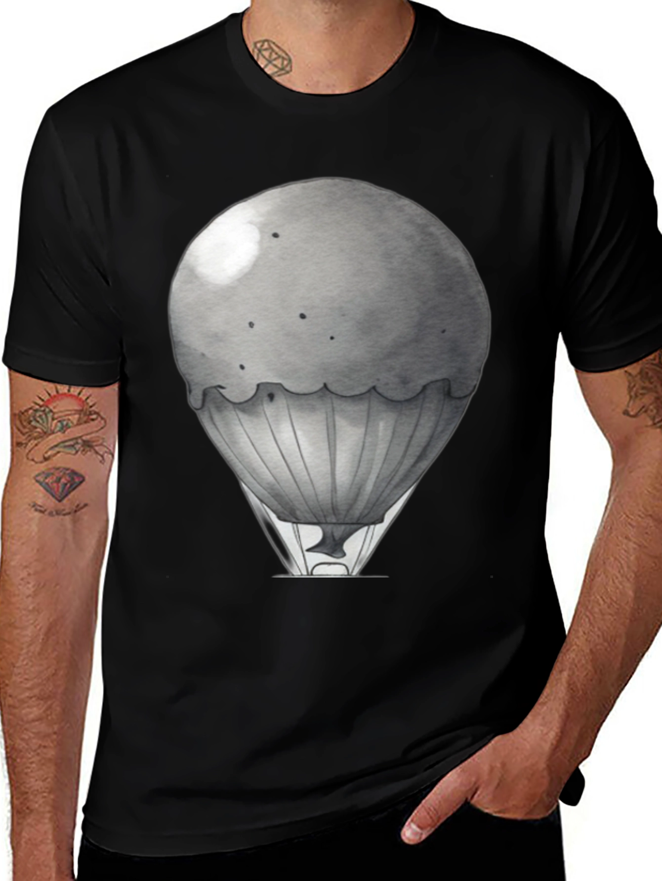 Variant 22 of Hot Air Balloon Graphic Tee - Black Cotton T-Shirt
