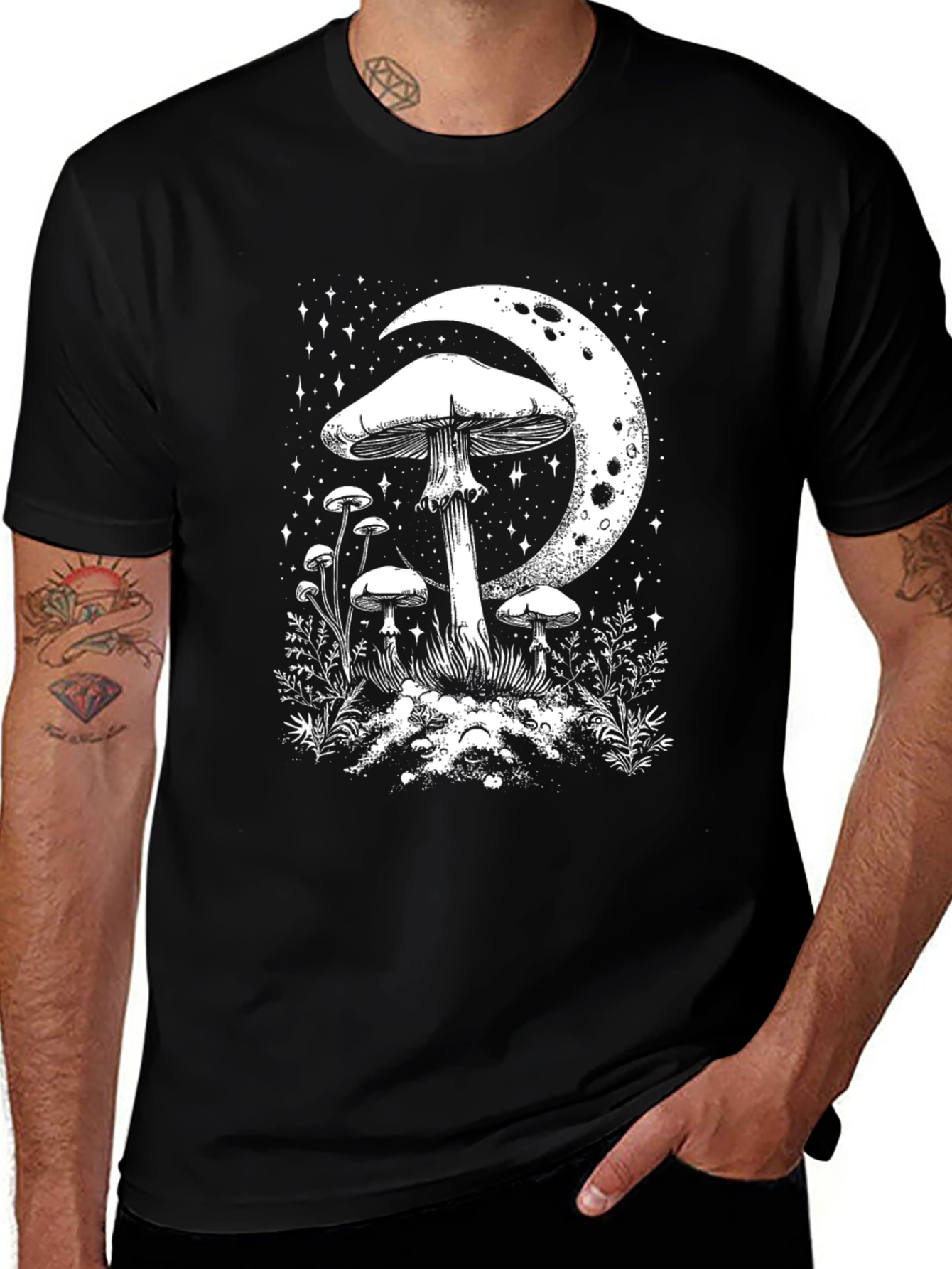Variant 11 of Mushroom Moon Graphic Tee - Unisex Black T-Shirt